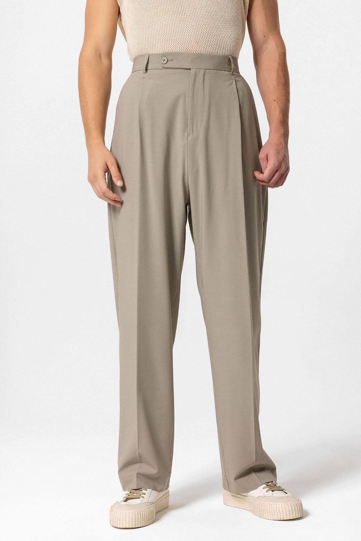 Antioch Açık Haki Baggy Yüksek Bel Erkek Kumaş Pantolon