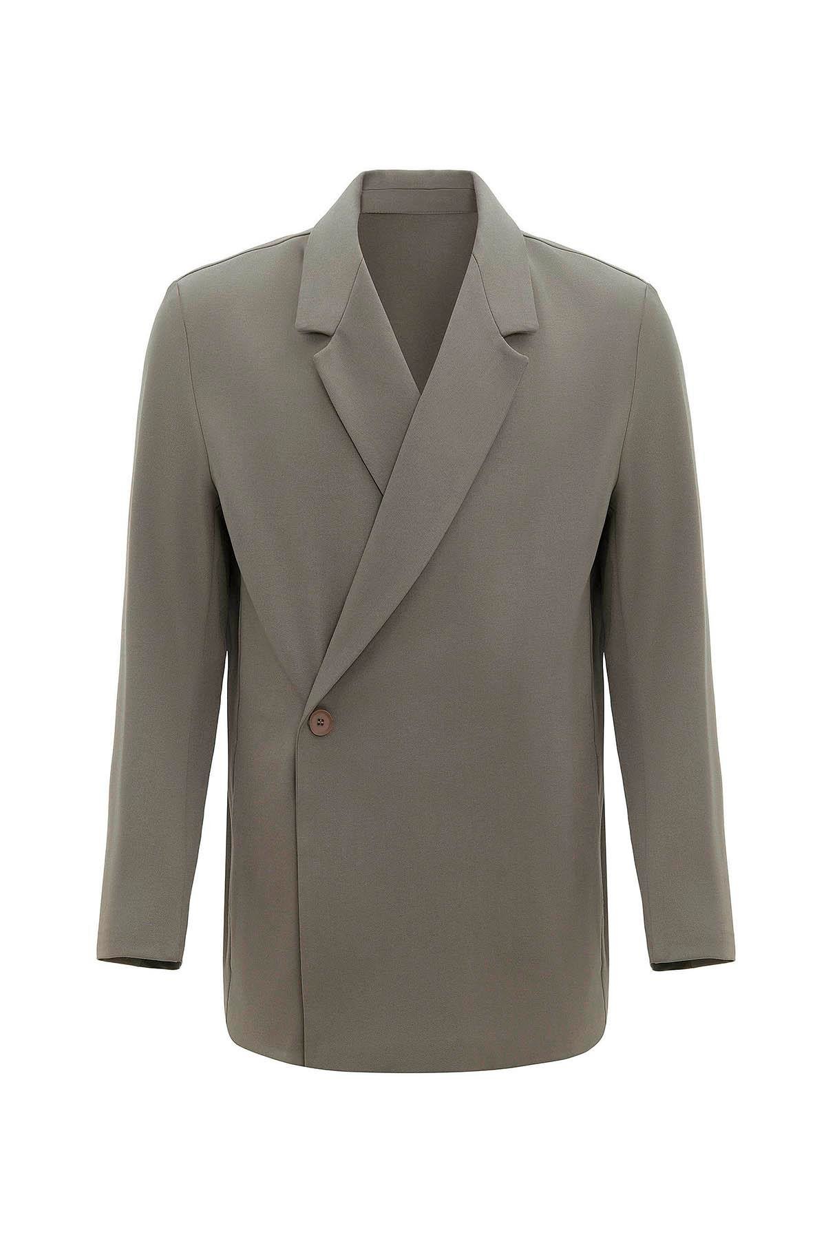 Antioch Açık Haki Kruvaze Kapama Gizli Cep Erkek Blazer Ceket