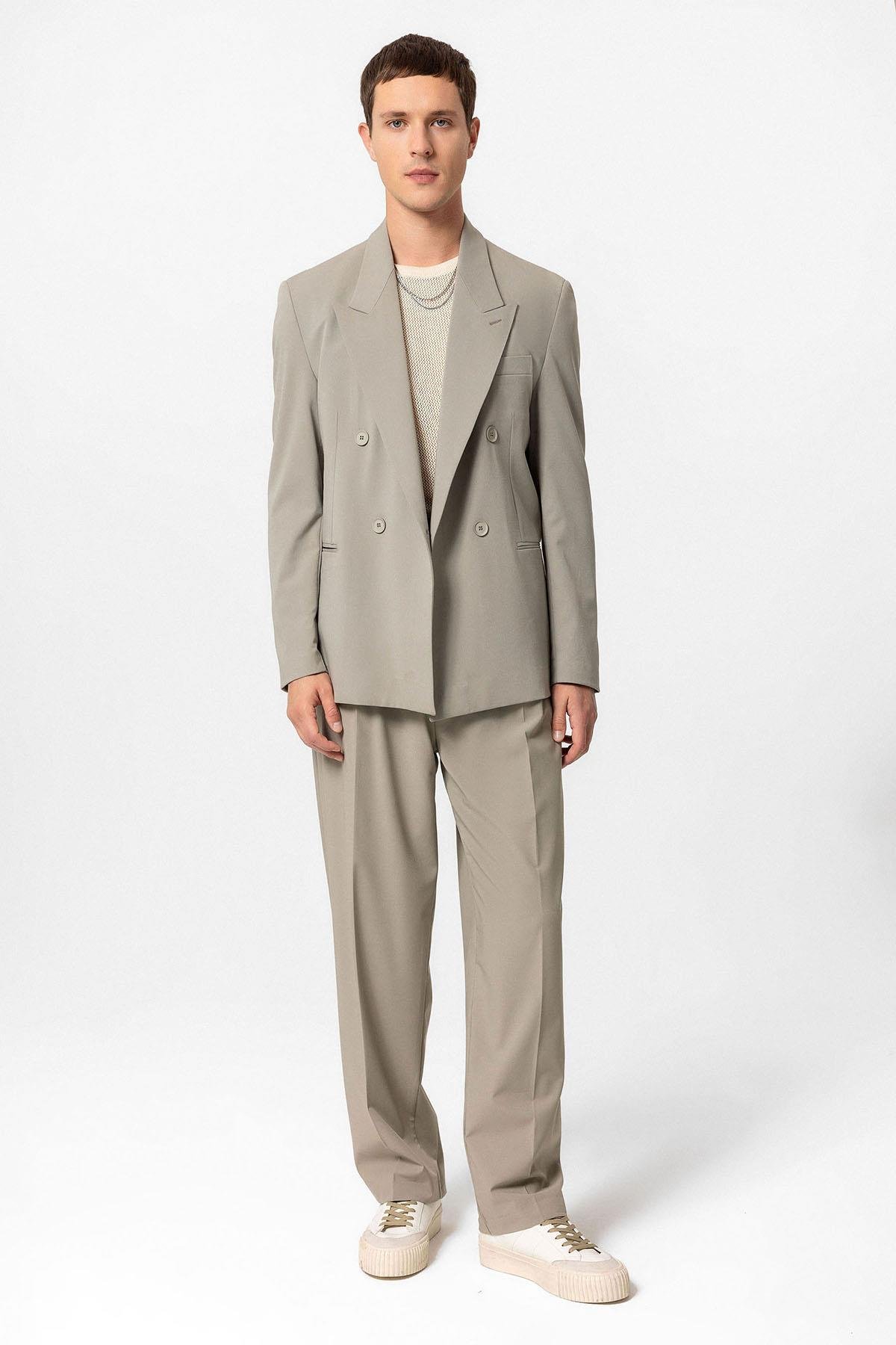 Antioch Açık Haki Tek Düğme Kruvaze Erkek Blazer Ceket