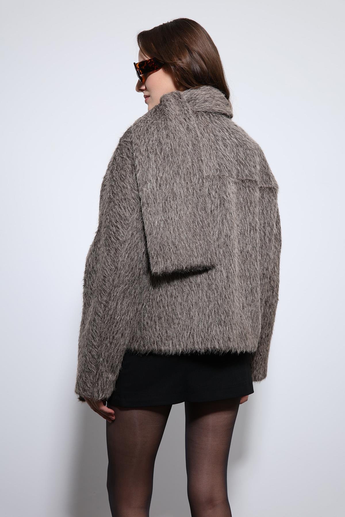 Antioch Açık Kahve Atkı Yaka Suni Kürklü Kaban