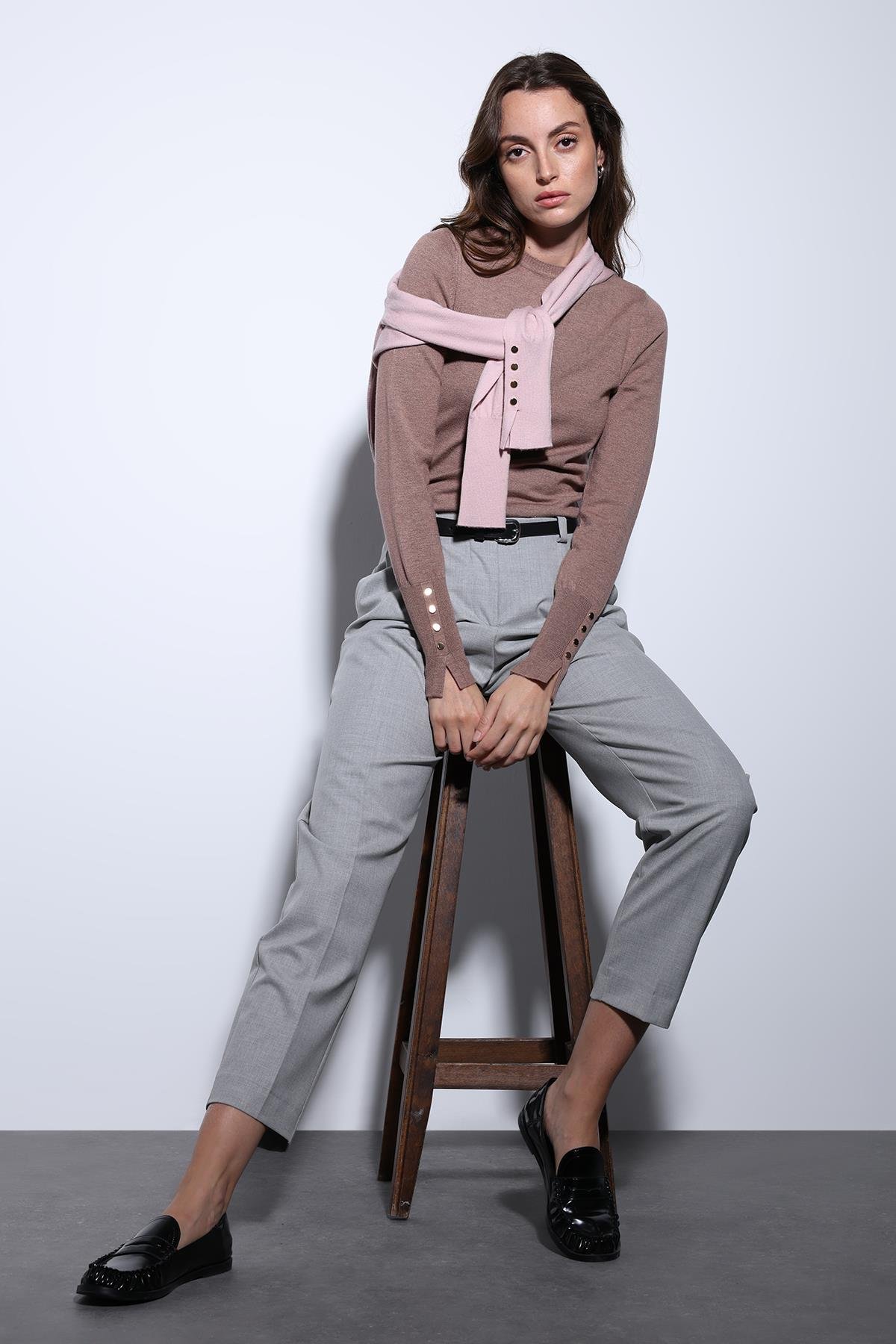 Antioch Açık Kahve Basic Kadın Triko Kazak