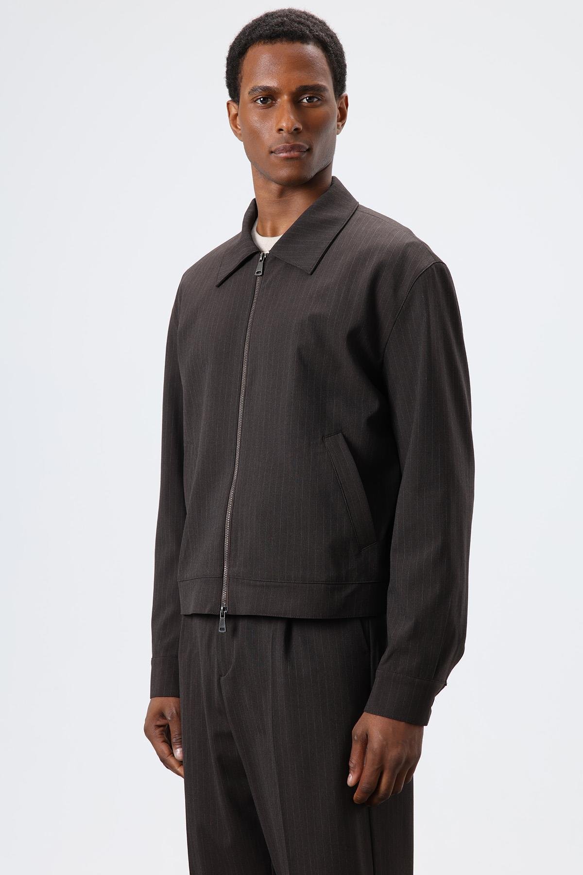 Antioch Açık Kahve Çizgili Mevsimlik Erkek Mont