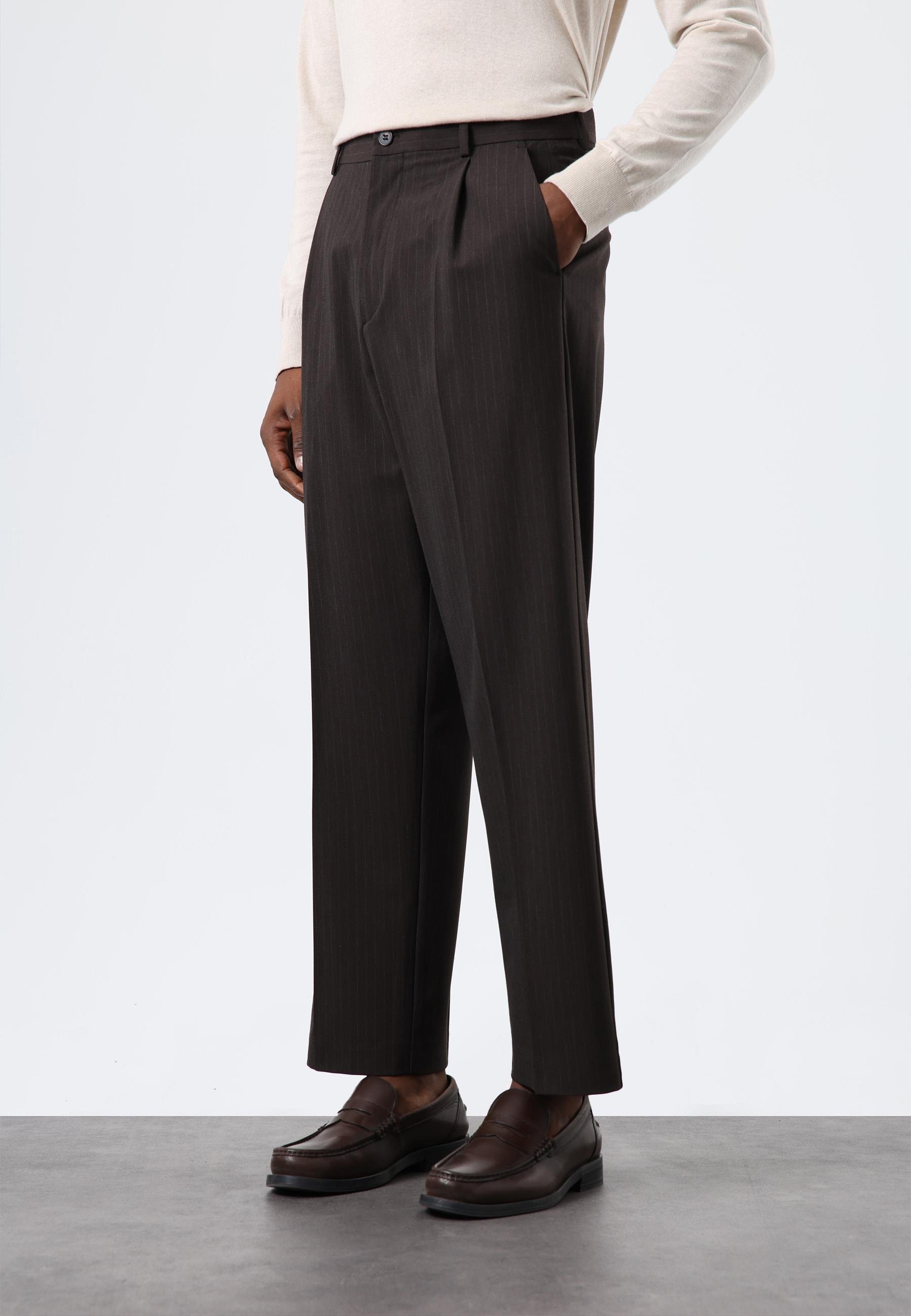 Antioch Açık Kahve Relax Fit Çizgili Erkek Pantolon