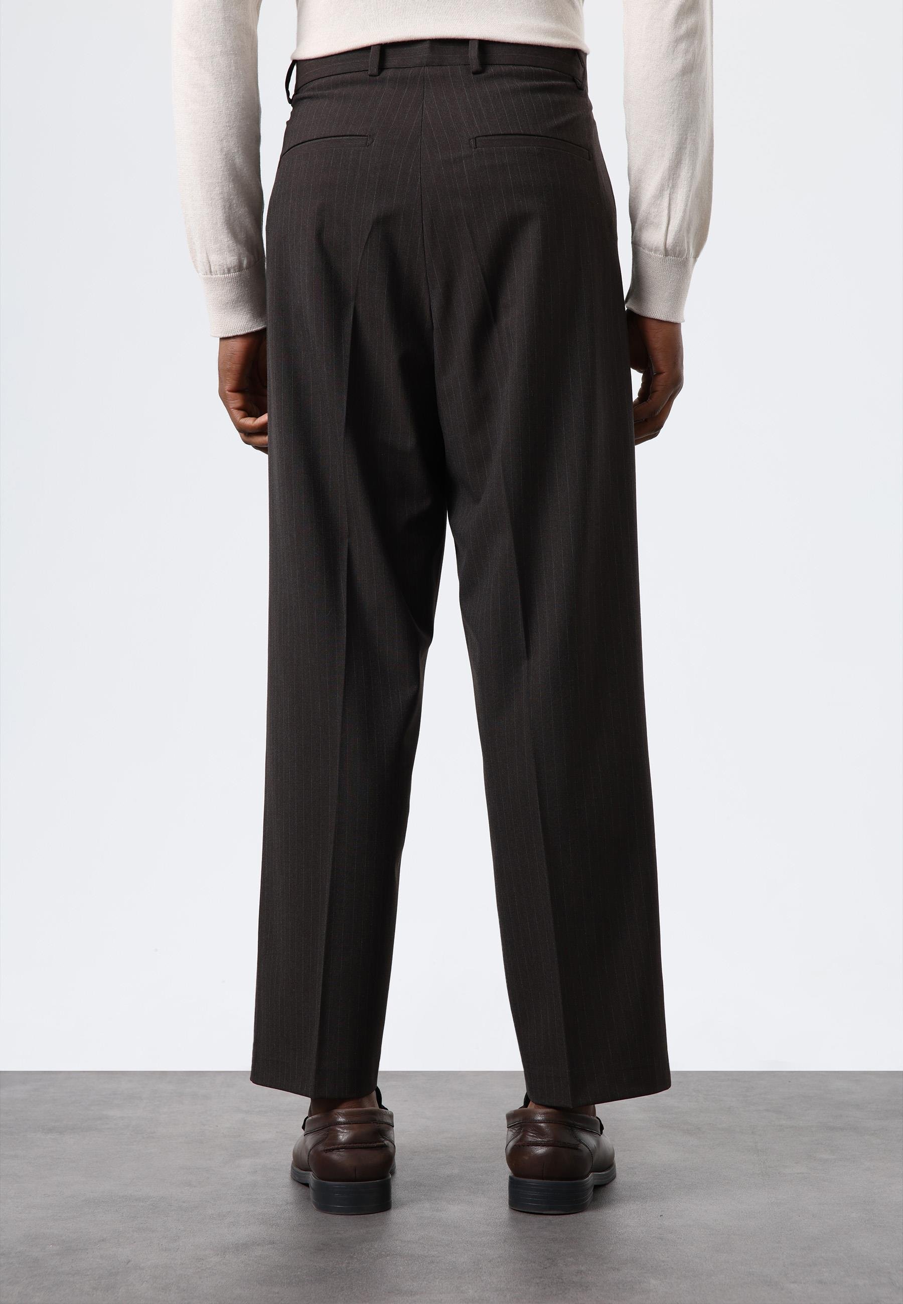 Antioch Açık Kahve Relax Fit Çizgili Erkek Pantolon