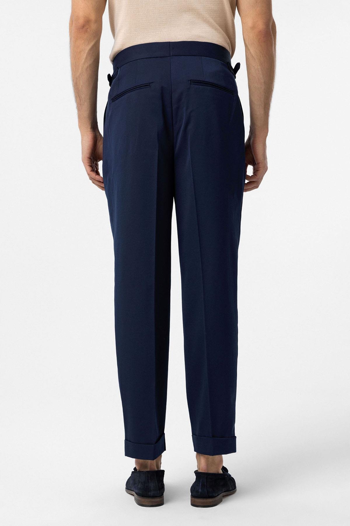 Antioch Açık Lacivert Yüksek Bel İtalyan Kalıp Pileli Erkek Pantolon