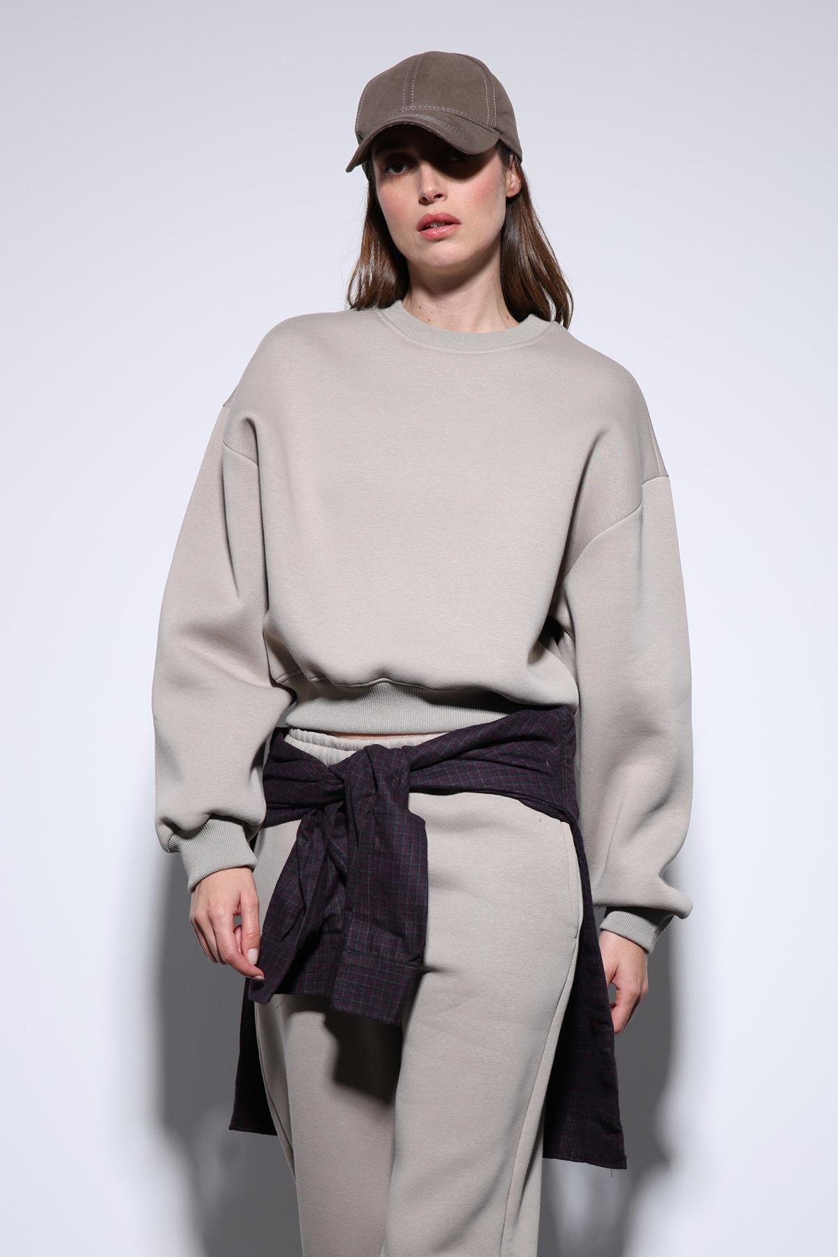 Antioch Açık Vizon Basic Kadın Sweatshirt