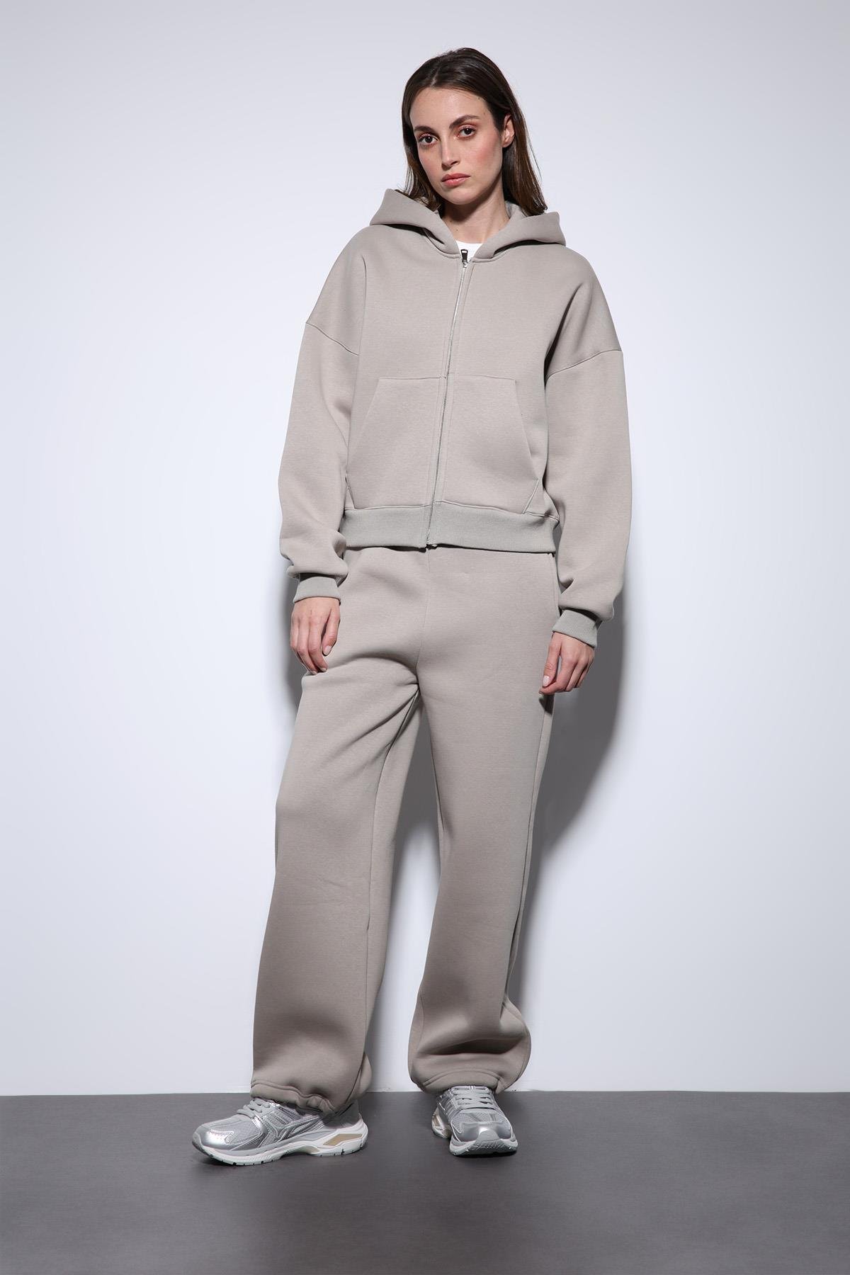 Antioch Açık Vizon Fermuarlı Kapüşanlı Kadın Sweatshirt