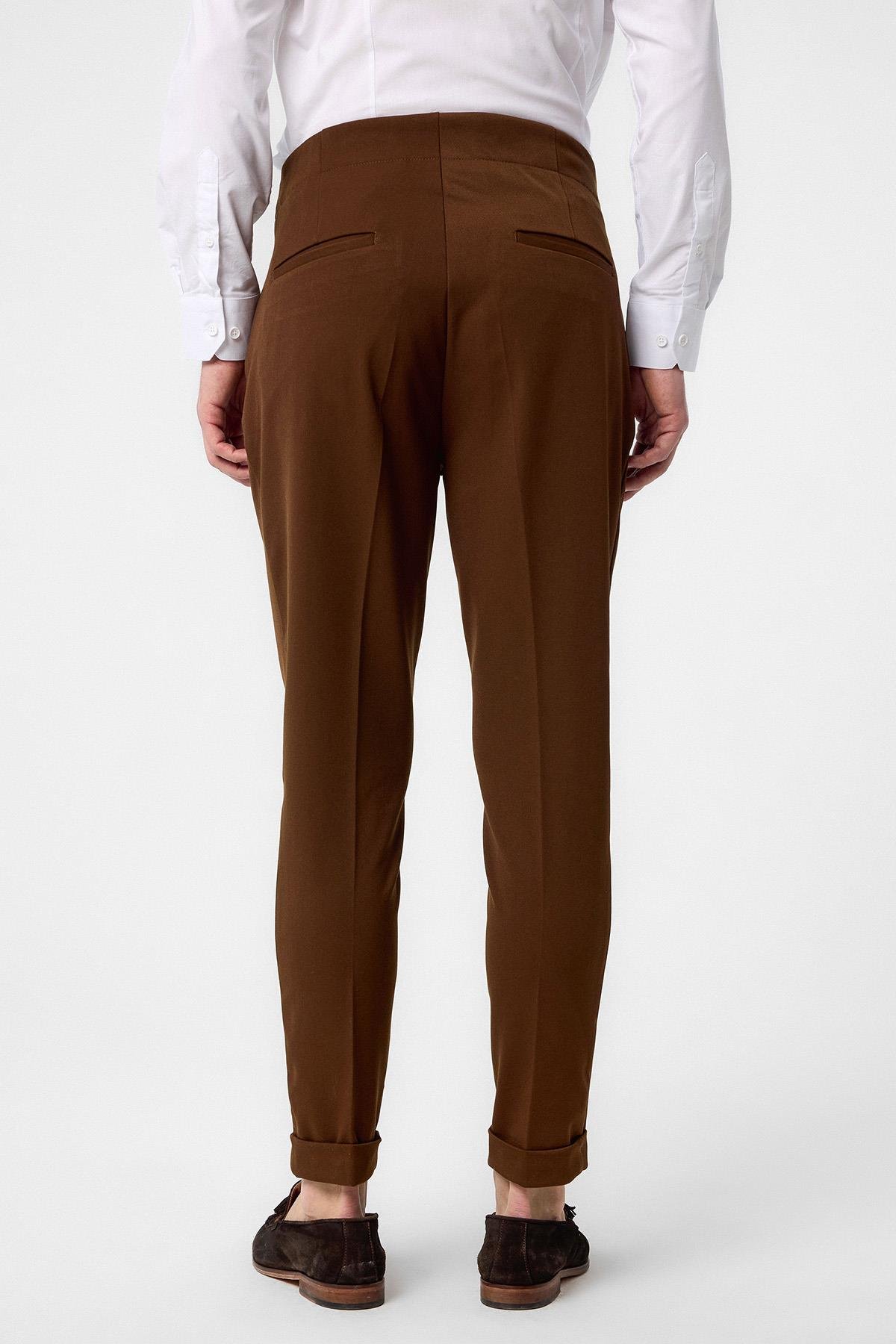 Antioch Açık Kahve Yüksek Bel (Boyfriend) Pileli Kumaş Pantolon