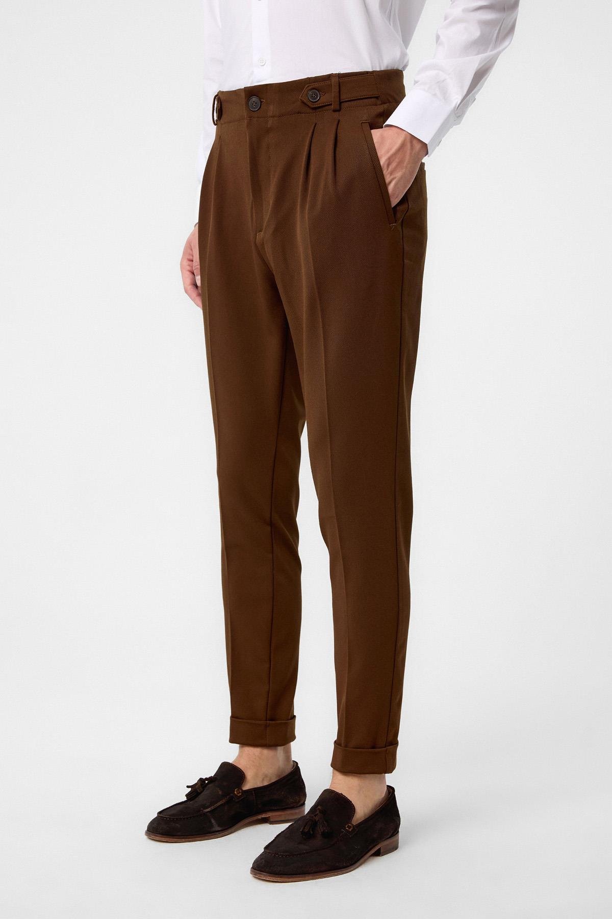 Antioch Açık Kahve Yüksek Bel (Boyfriend) Pileli Kumaş Pantolon