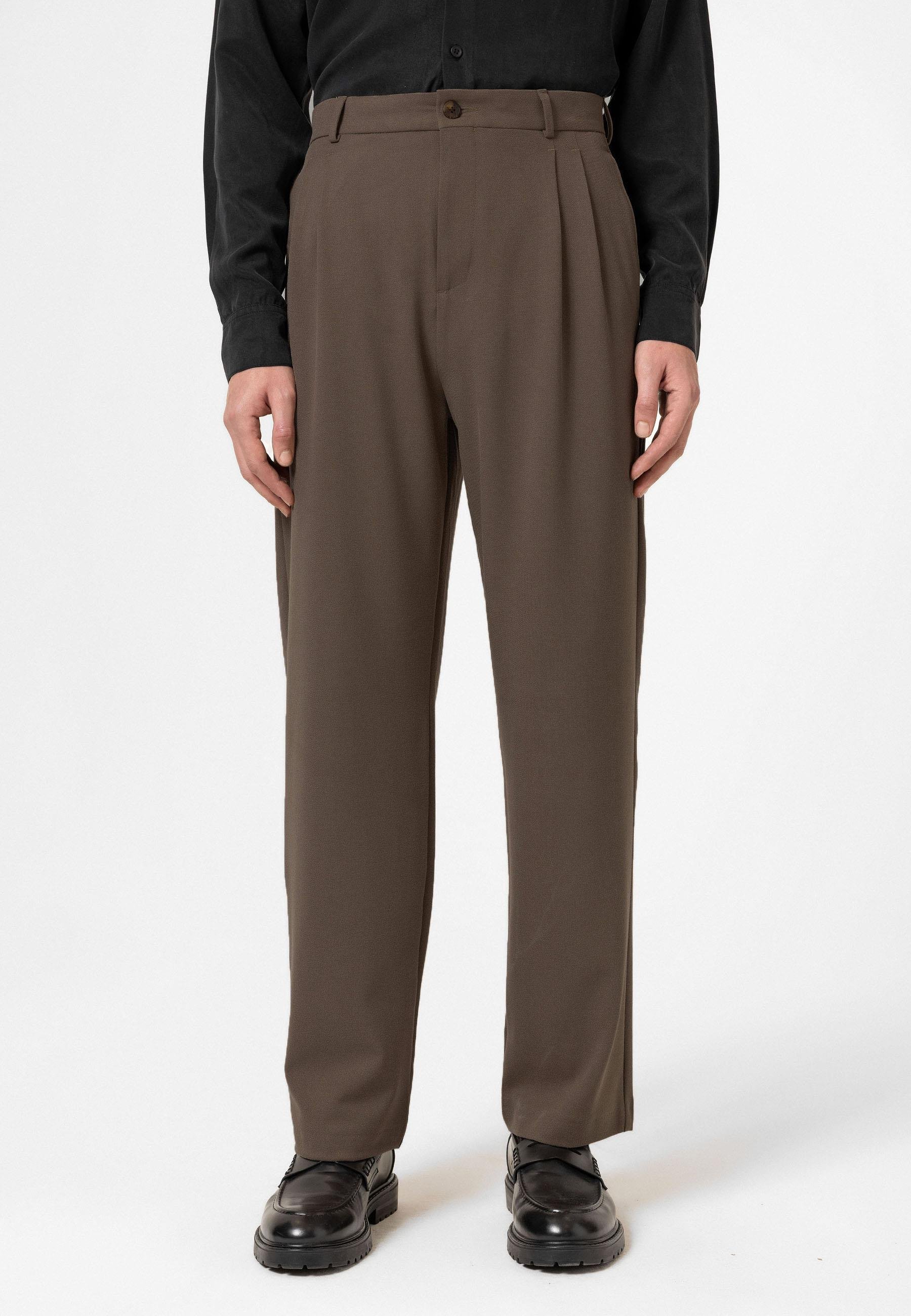 Antioch Açık Kahve Yüksek Bel Pileli Rahat Kalıp Erkek Pantolon