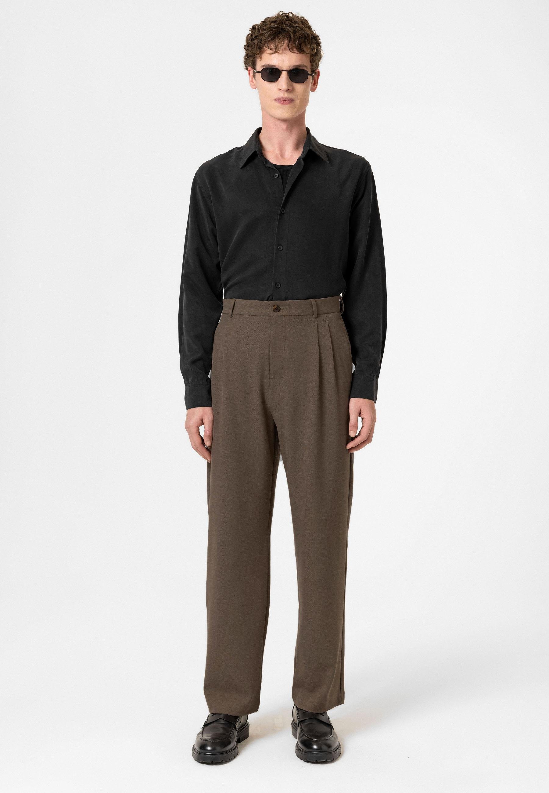 Antioch Açık Kahve Yüksek Bel Pileli Rahat Kalıp Erkek Pantolon