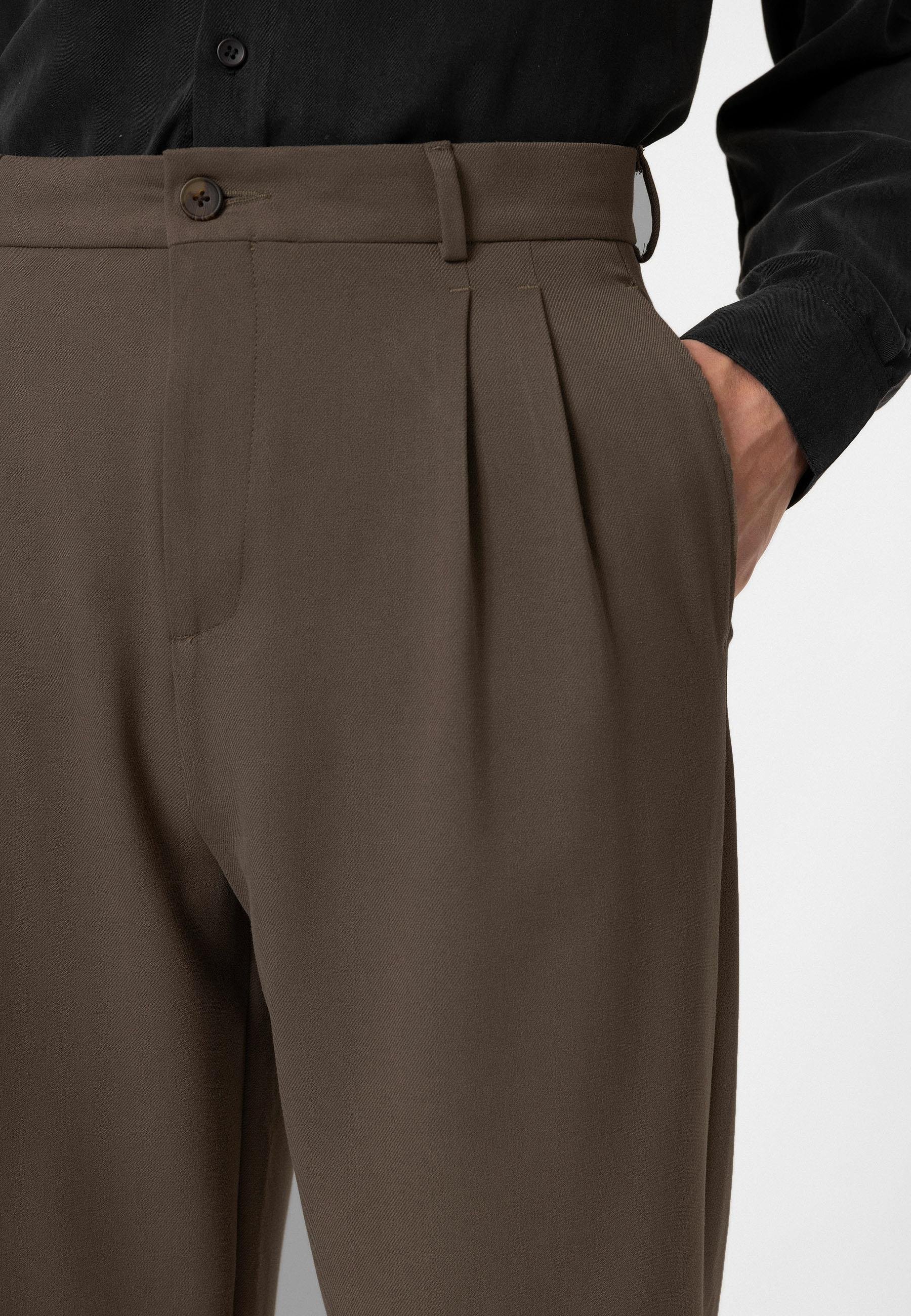 Antioch Açık Kahve Yüksek Bel Pileli Rahat Kalıp Erkek Pantolon