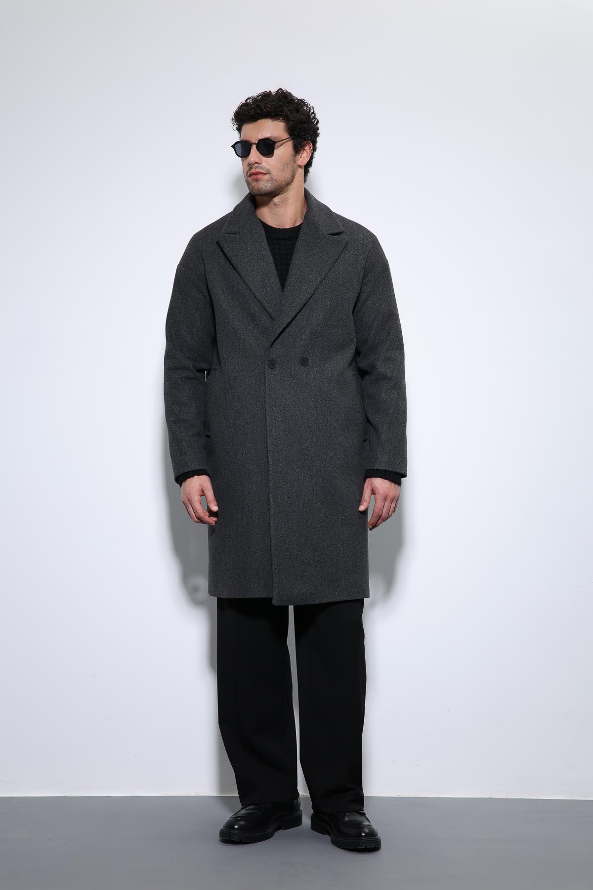 Antioch Antrasit Oversize Kruvaze Erkek Kaban