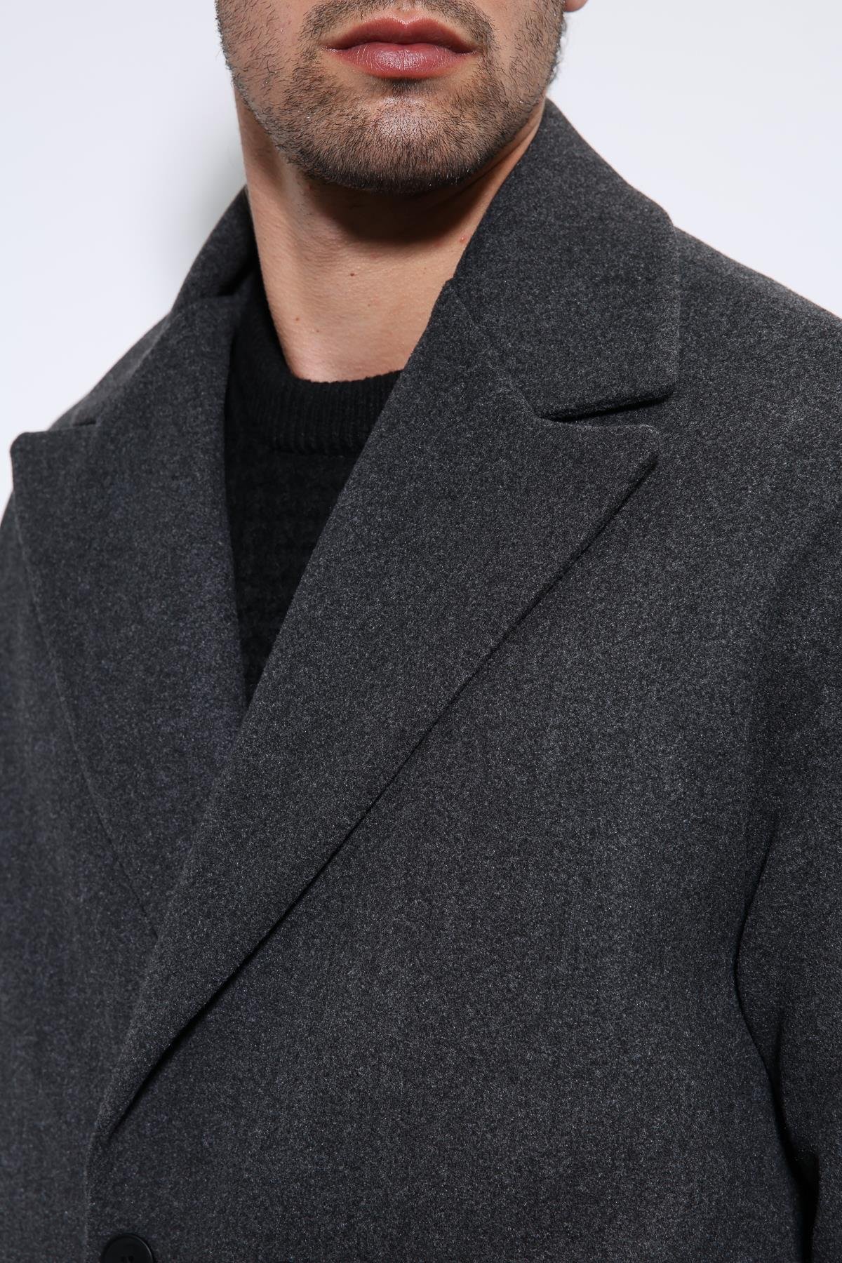 Antioch Antrasit Oversize Kruvaze Erkek Kaban