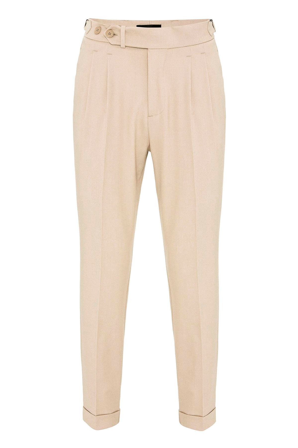 High Waist Pleated Carrot Fit Men's Trousers