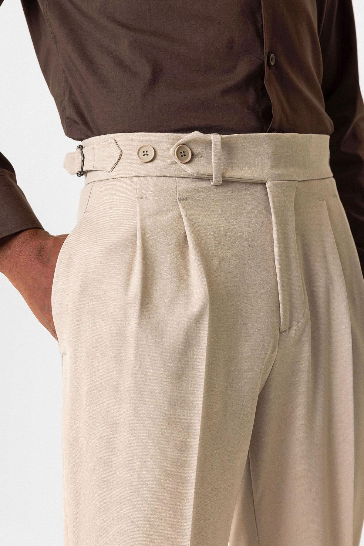 High Waist Pleated Carrot Fit Men's Trousers