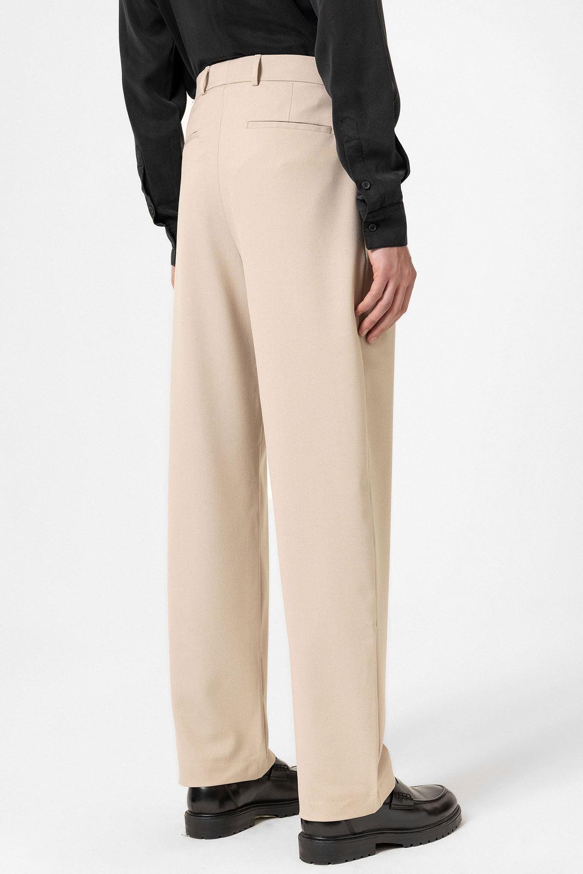 Antioch Bej Yüksek Bel Pileli Rahat Kalıp Erkek Pantolon