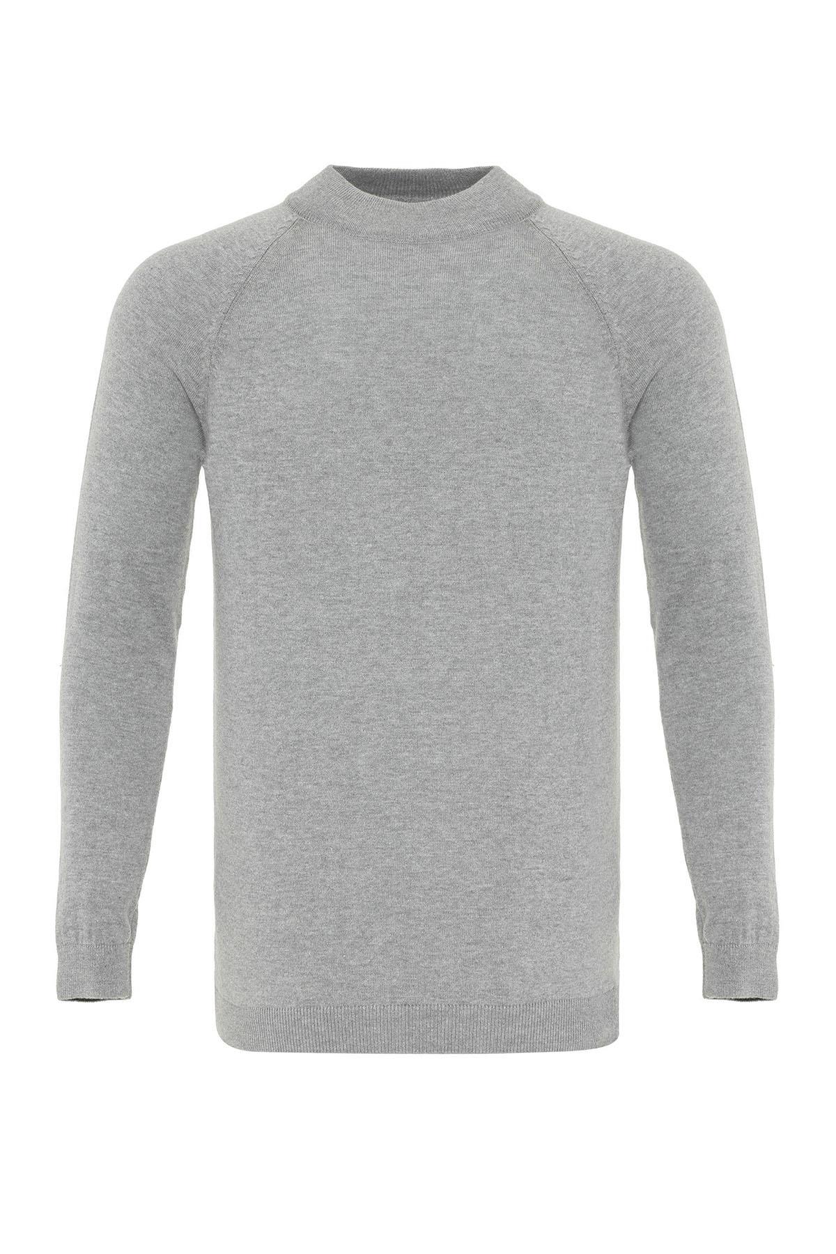 Antioch Gri Melanj Bisiklet Yaka Slim Fit Triko Kazak