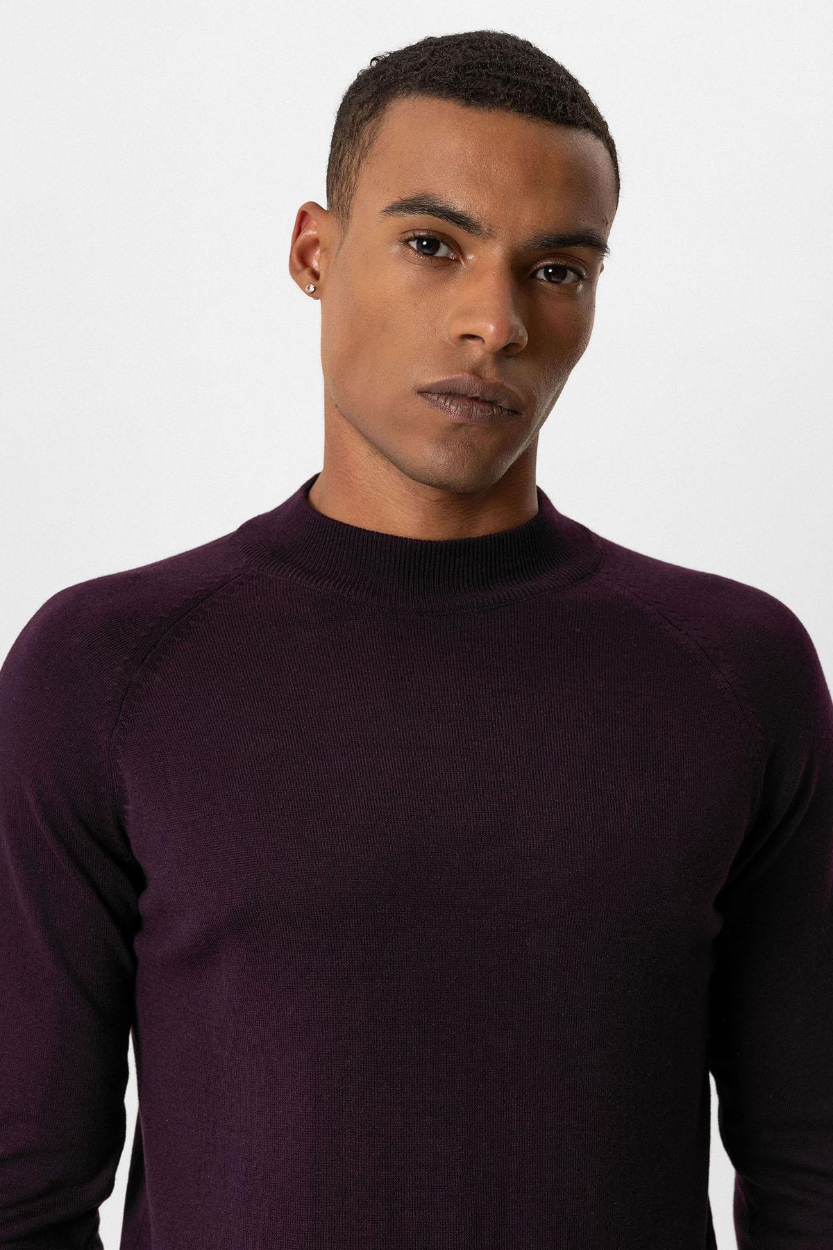 Antioch Koyu Mürdüm Yarım Boğazlı Erkek Triko