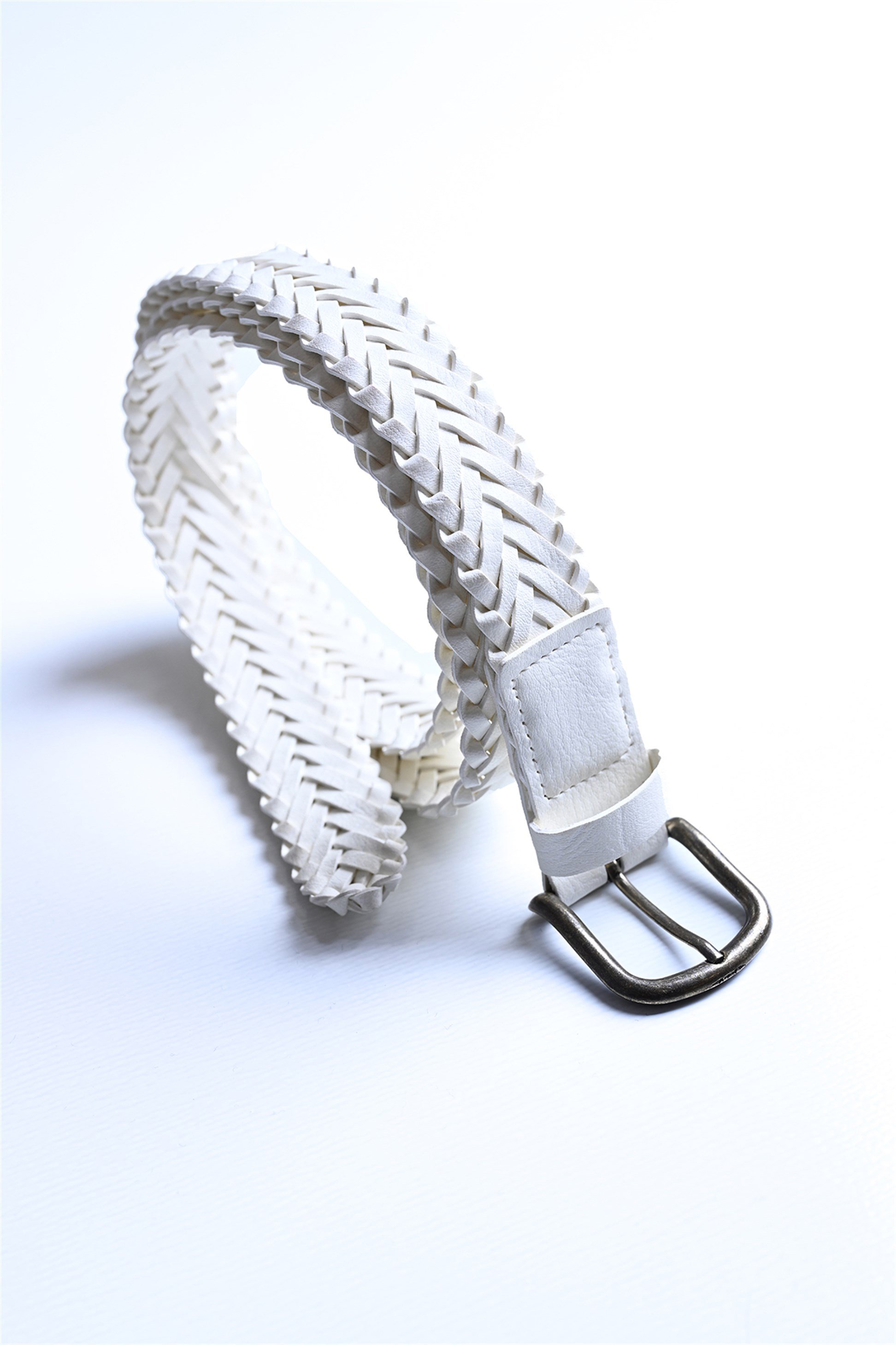 Antioch Men Ekru Suni Deri Örme Erkek Kemer