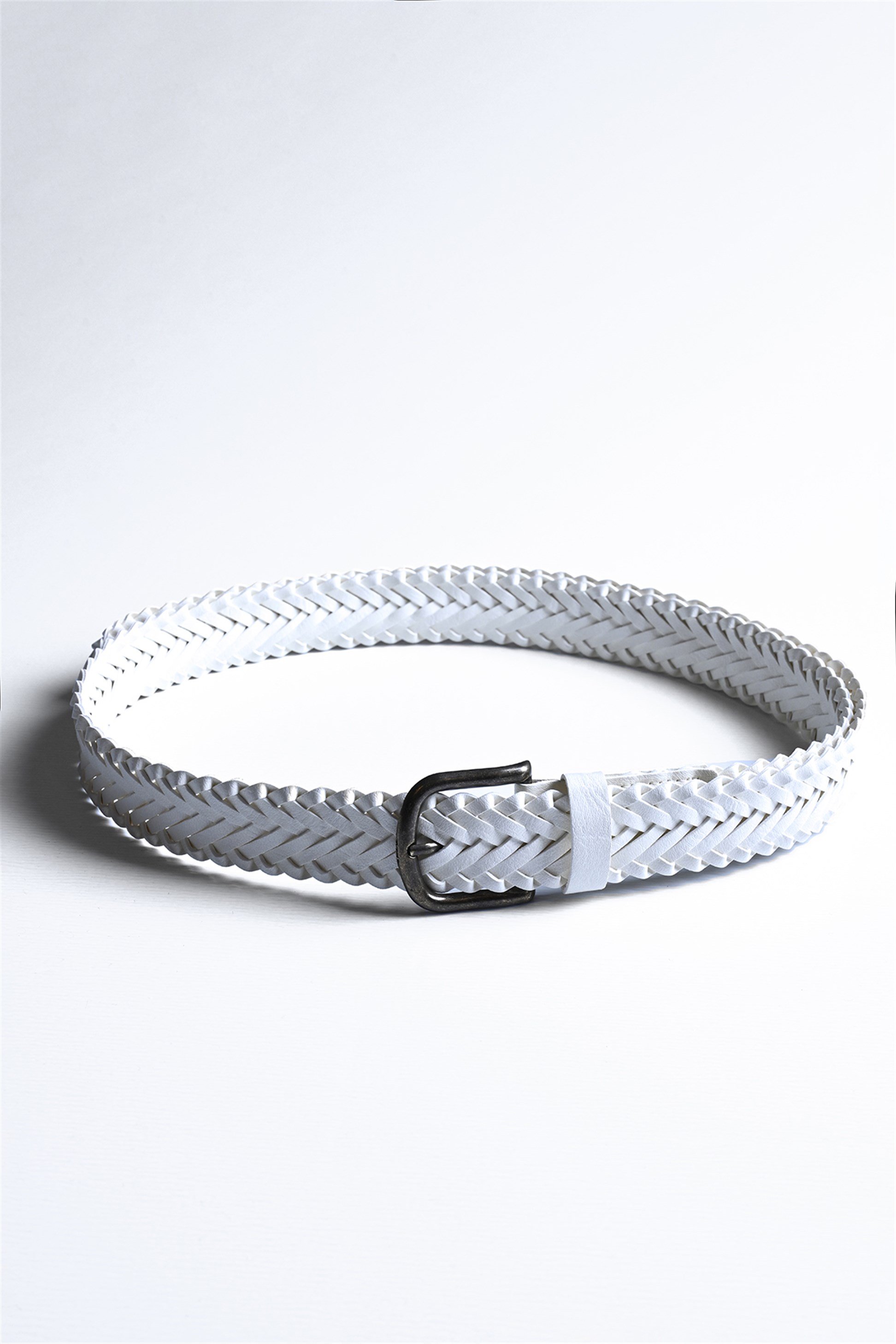 Antioch Men Ekru Suni Deri Örme Erkek Kemer