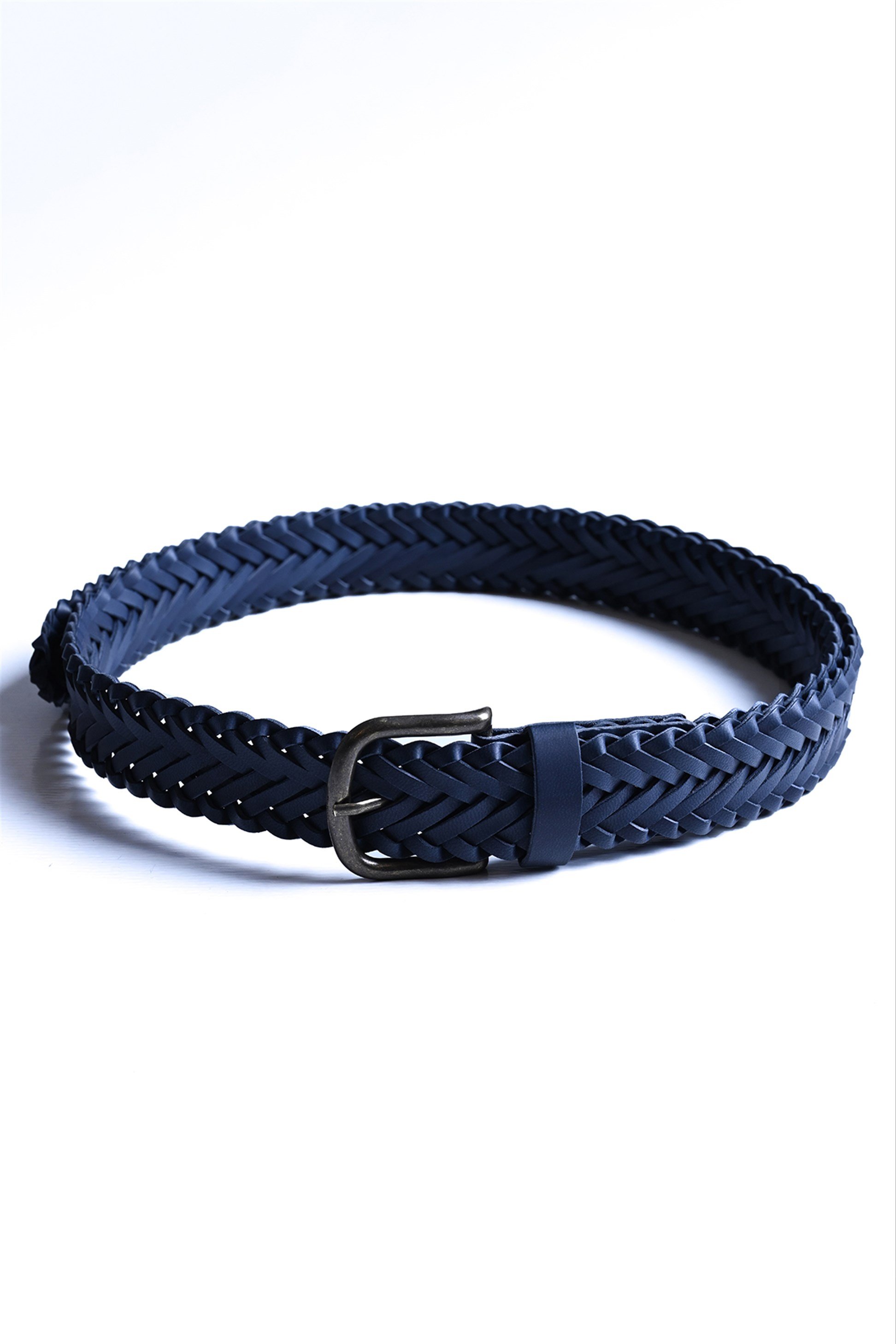 Antioch Men Lacivert Suni Deri Örme Erkek Kemer