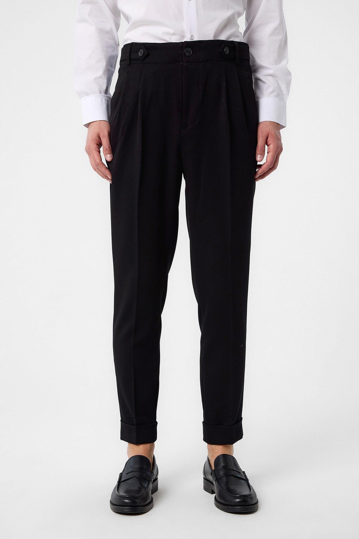 Antioch Siyah Yüksek Bel (Boyfriend) Pileli Kumaş Pantolon