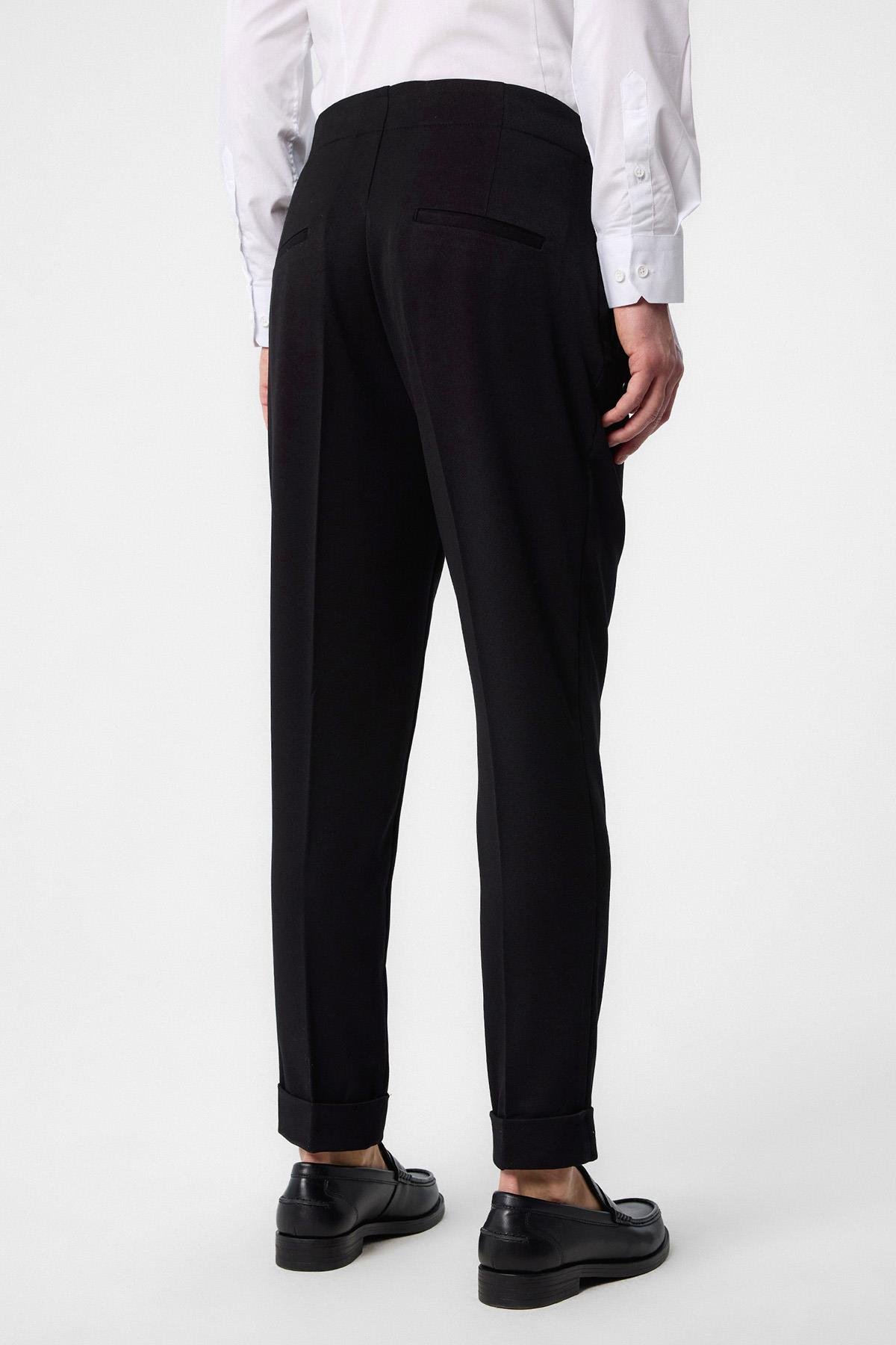 Antioch Siyah Yüksek Bel (Boyfriend) Pileli Kumaş Pantolon