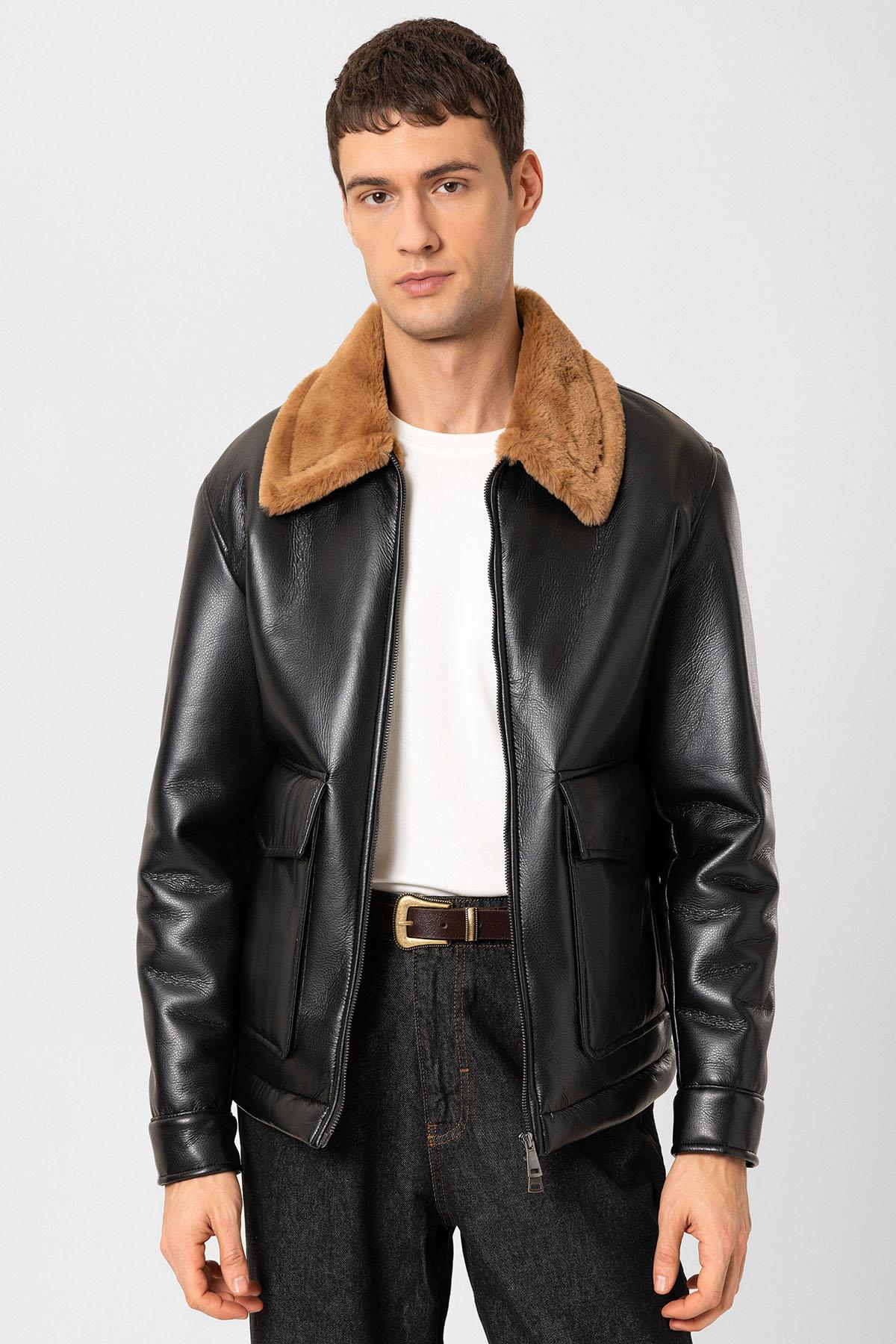 Antioch Siyah/Kahve Astar Detaylı Suni Deri Mont