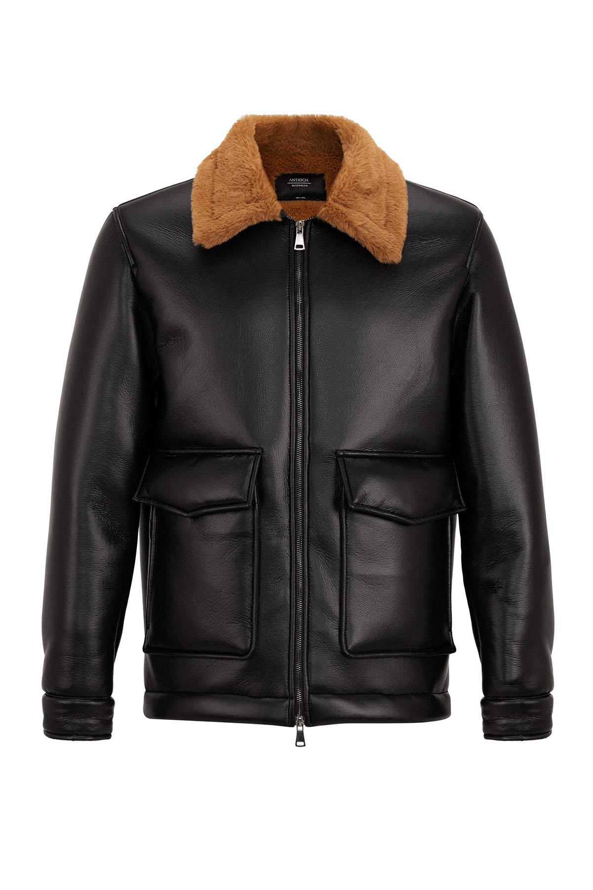 Antioch Siyah/Kahve Astar Detaylı Suni Deri Mont