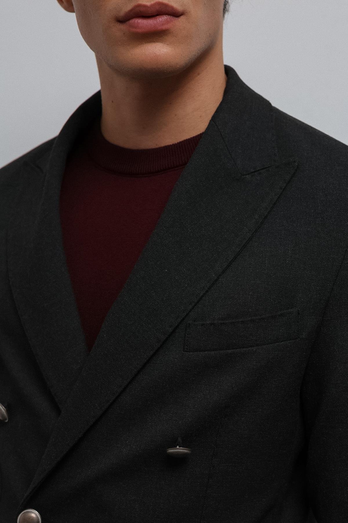 Antioch Antrasit Astarsız Kruvaze Erkek Blazer Ceket