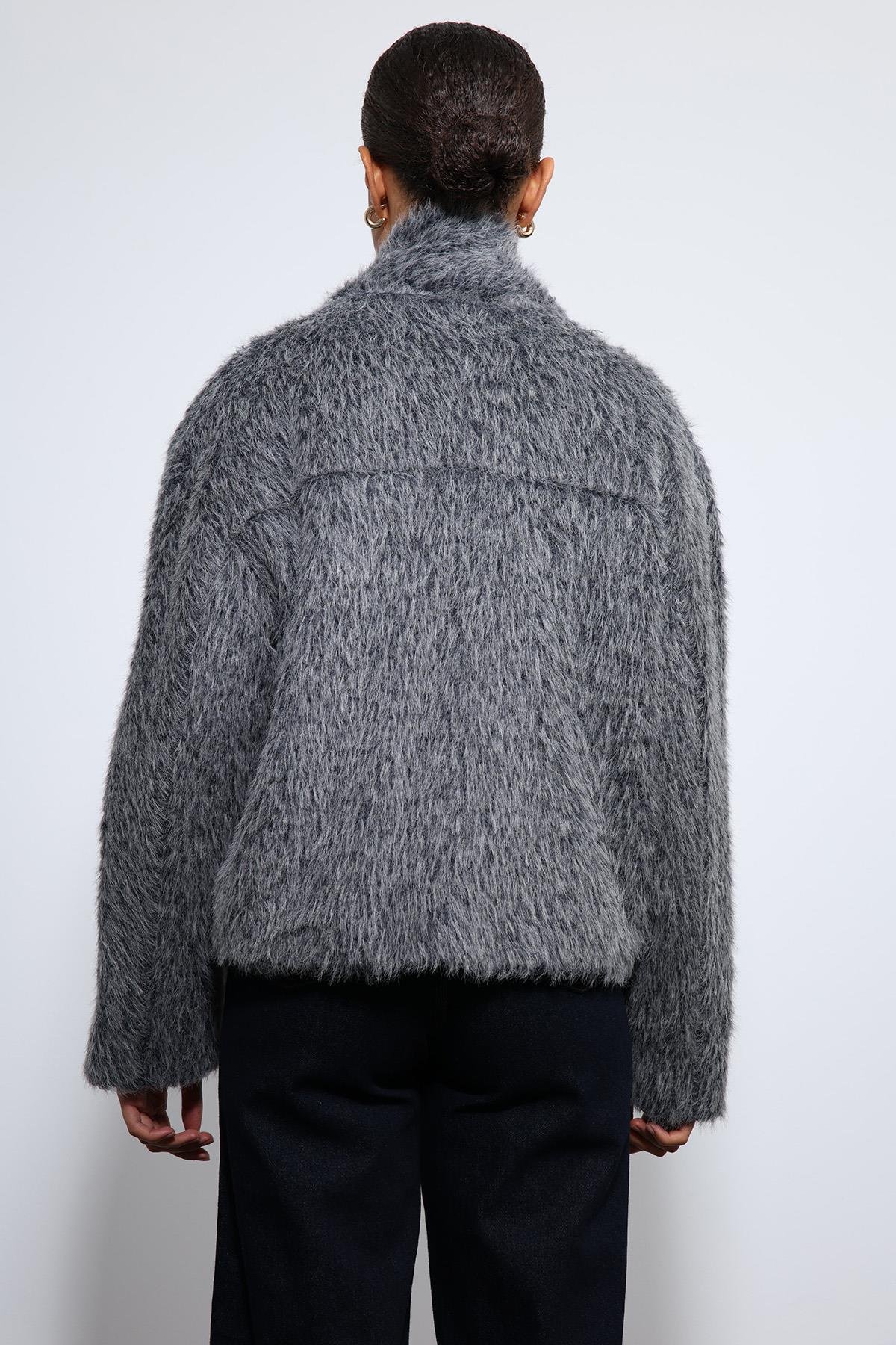 Antioch Antrasit Atkı Yaka Suni Kürklü Kaban