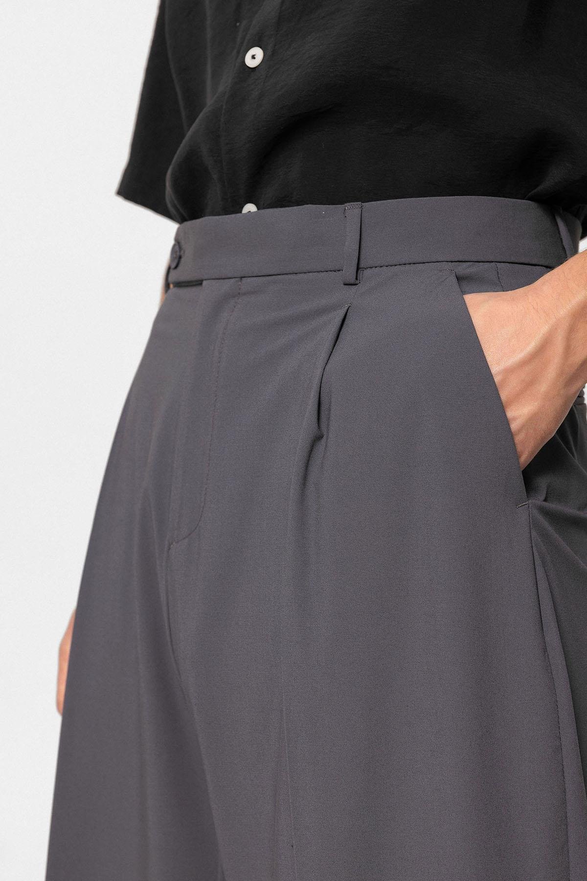 Antioch Antrasit Baggy Yüksek Bel Erkek Kumaş Pantolon