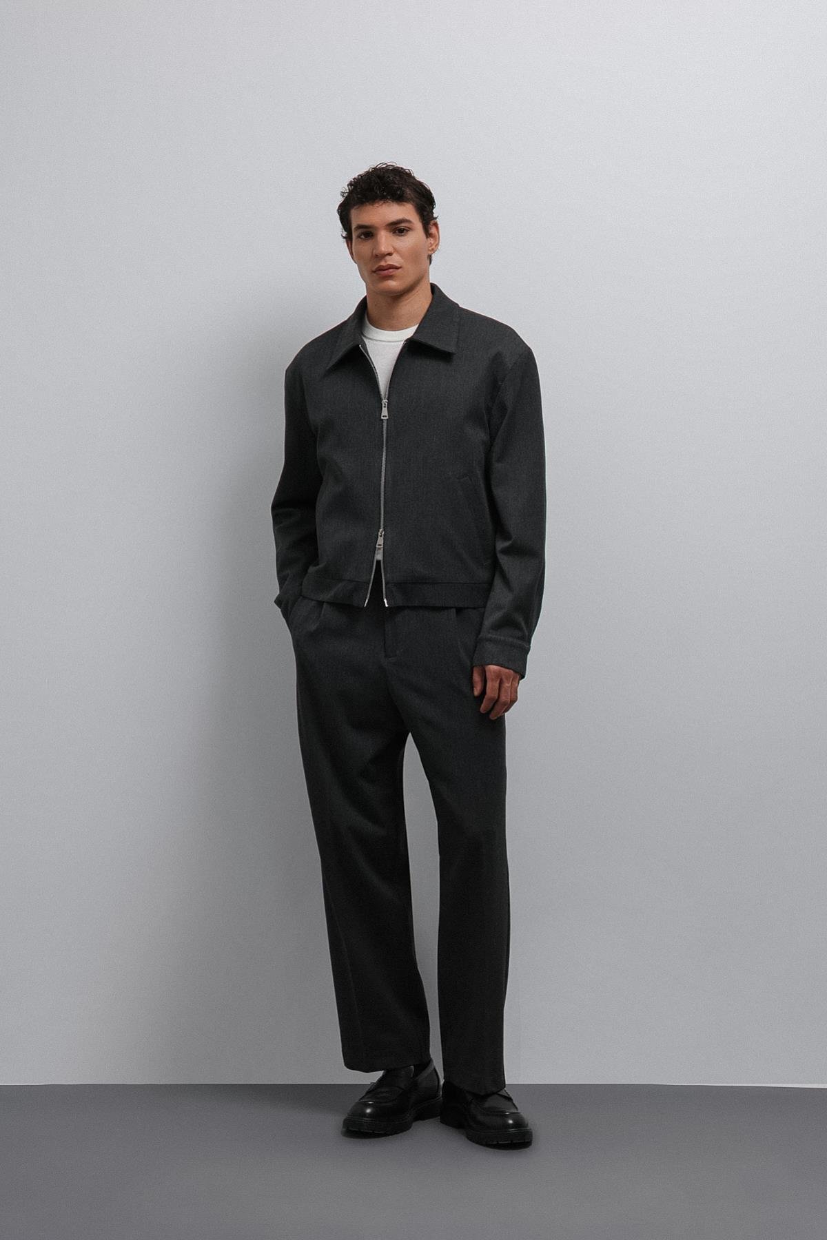 Antioch Antrasit Fermuarlı Mevsimlik Erkek Mont