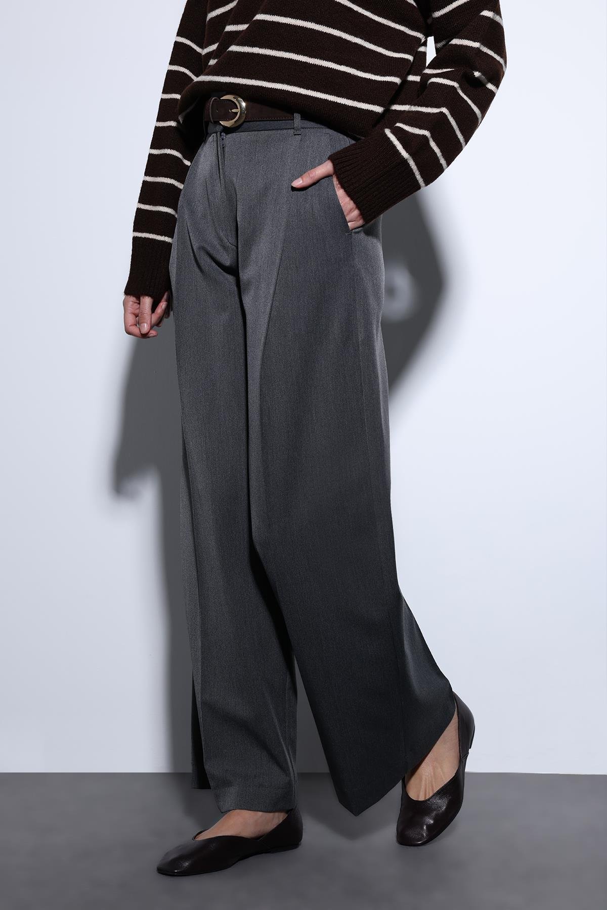 Antioch Antrasit Geniş Paça Kadın Pantolon