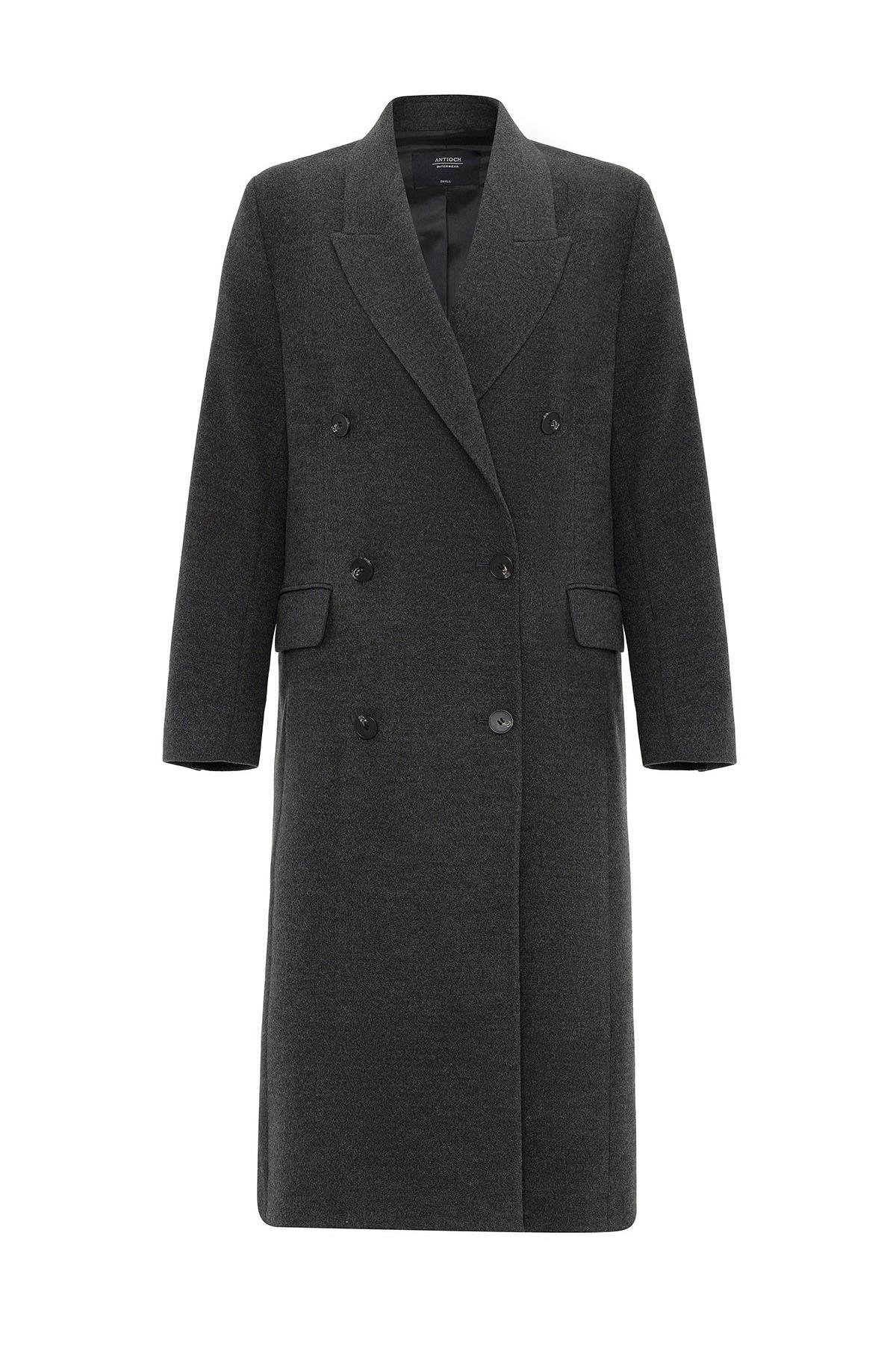 Antioch Antrasit Kadın Kruvaze Uzun Kaban