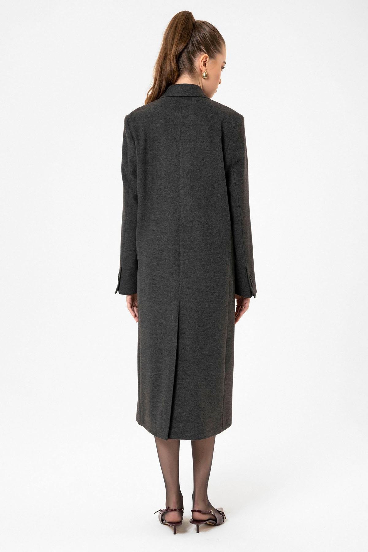 Antioch Antrasit Kadın Kruvaze Uzun Kaban