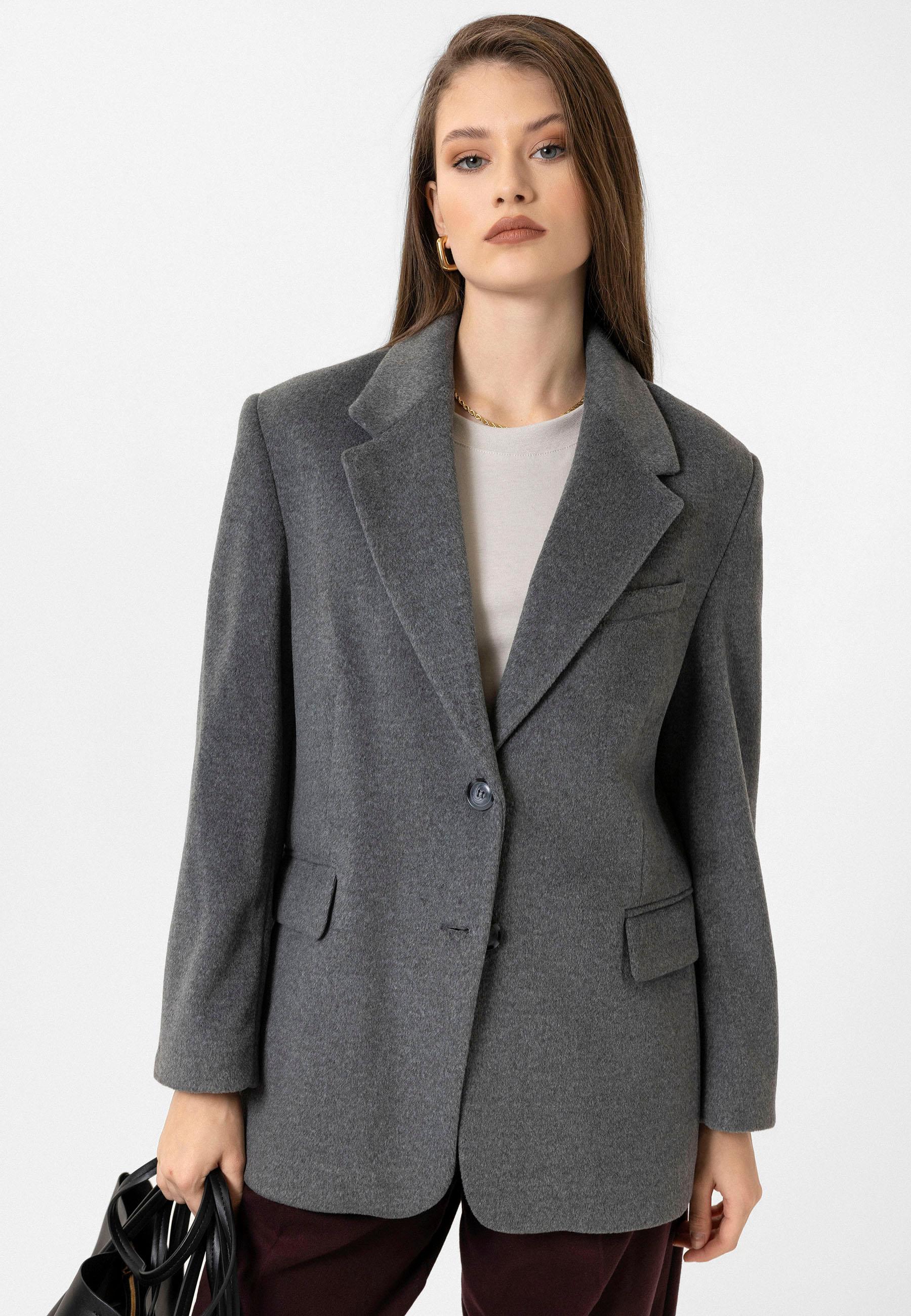 Antioch Antrasit Kadın Yün Karışımlı Blazer Ceket
