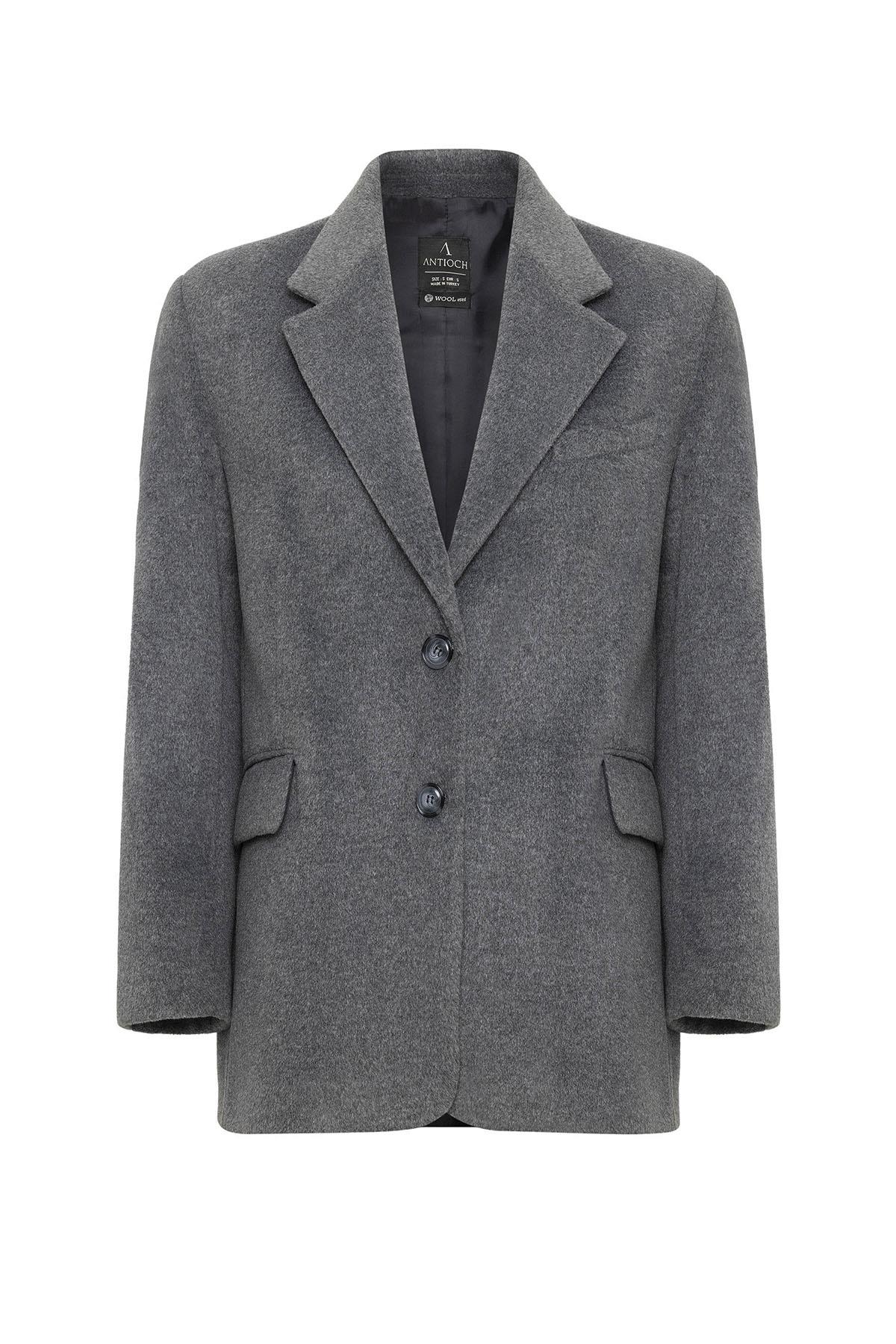 Antioch Antrasit Kadın Yün Karışımlı Blazer Ceket