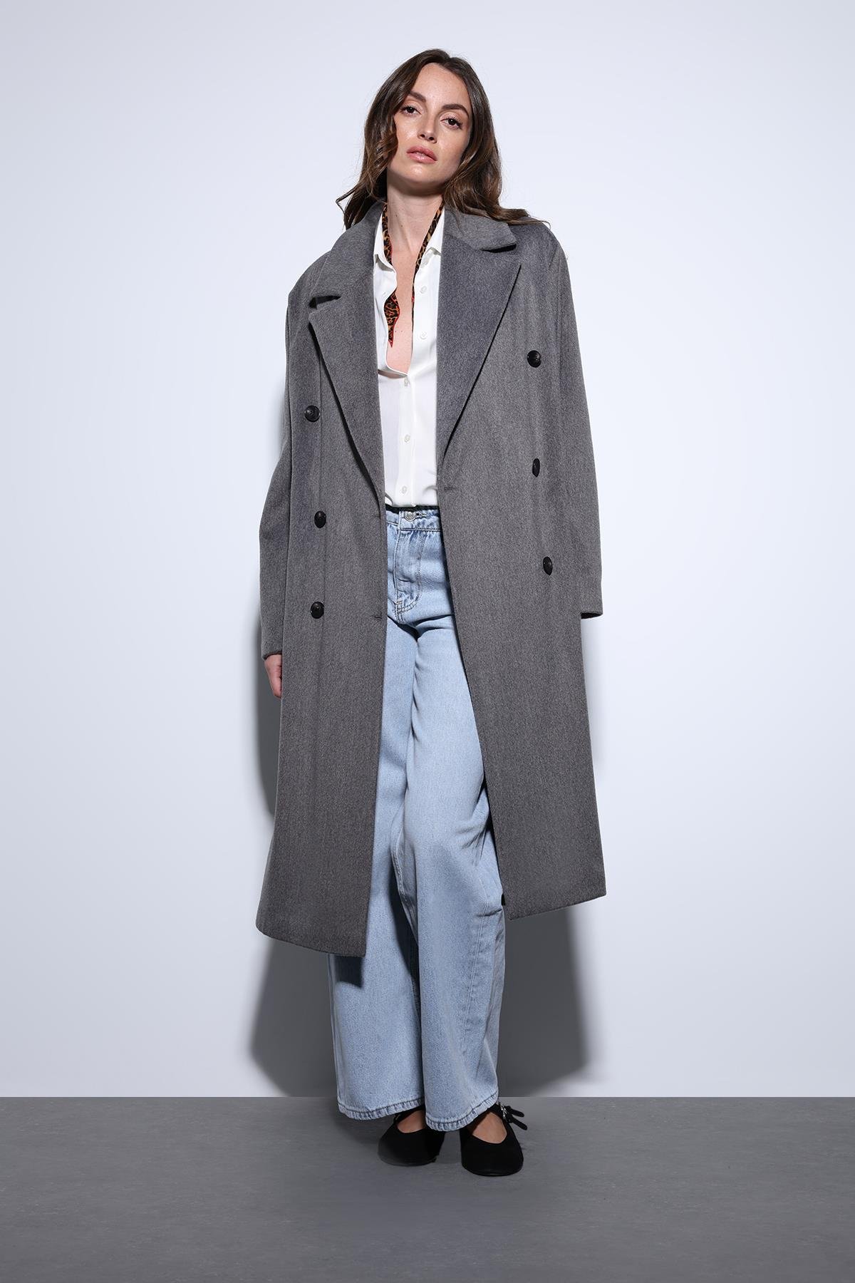 Antioch Antrasit Kruvaze Kadın Kaban