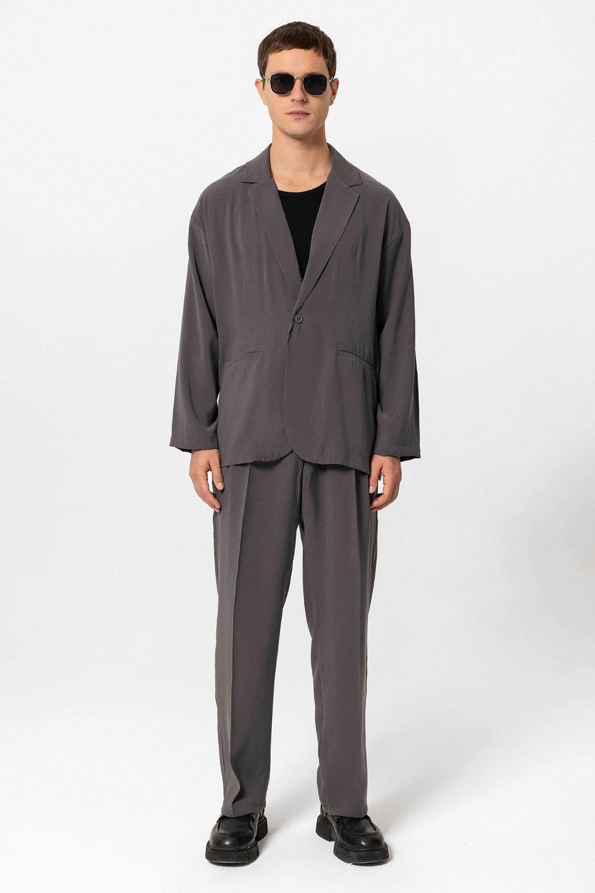 Antioch Antrasit Oversize Astarsız Erkek Blazer Ceket