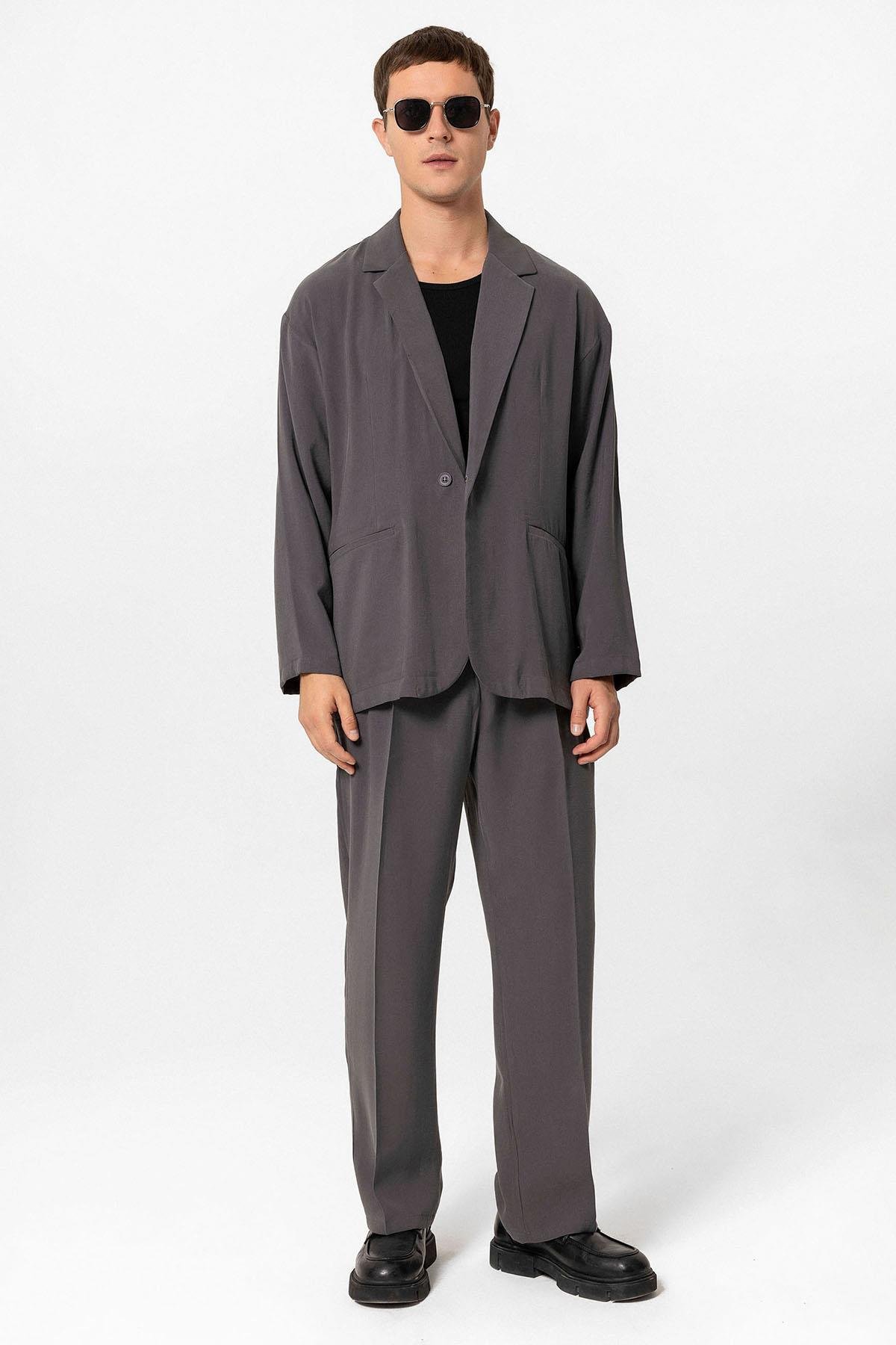 Antioch Antrasit Oversize Astarsız Erkek Blazer Ceket