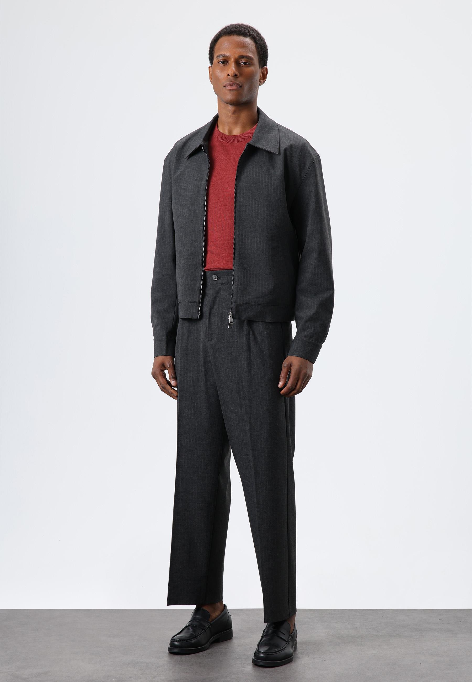 Antioch Antrasit Relax Fit Çizgili Erkek Pantolon