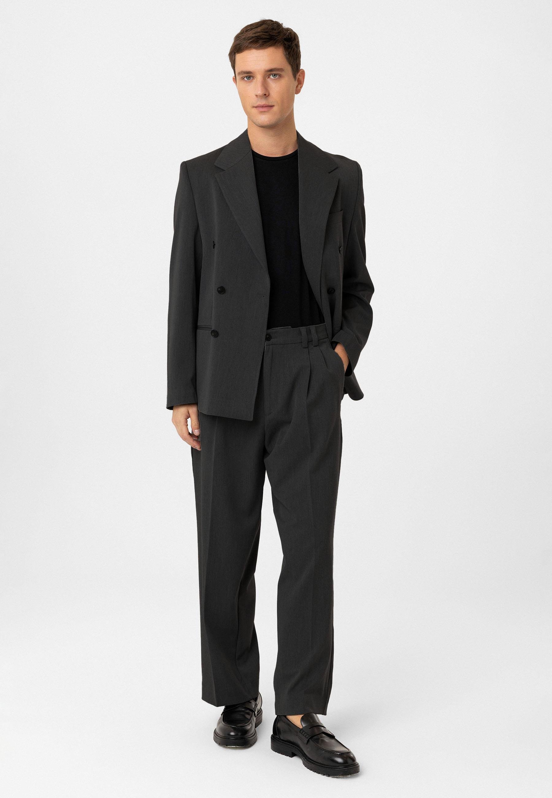 Antioch Antrasit Relax Fit Kruvaze Erkek Blazer Ceket