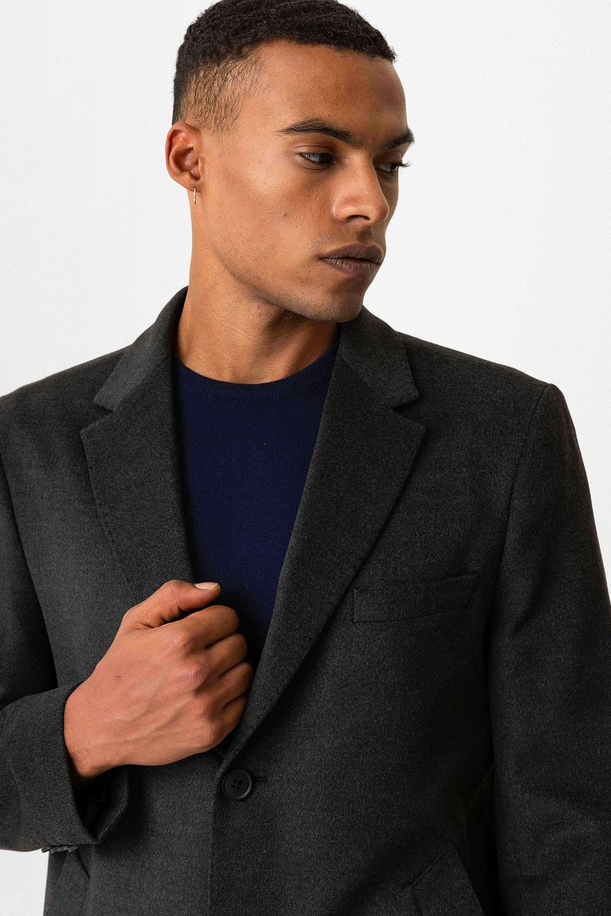 Antioch Antrasit Slim Fit Ceket Yaka Erkek Kaban