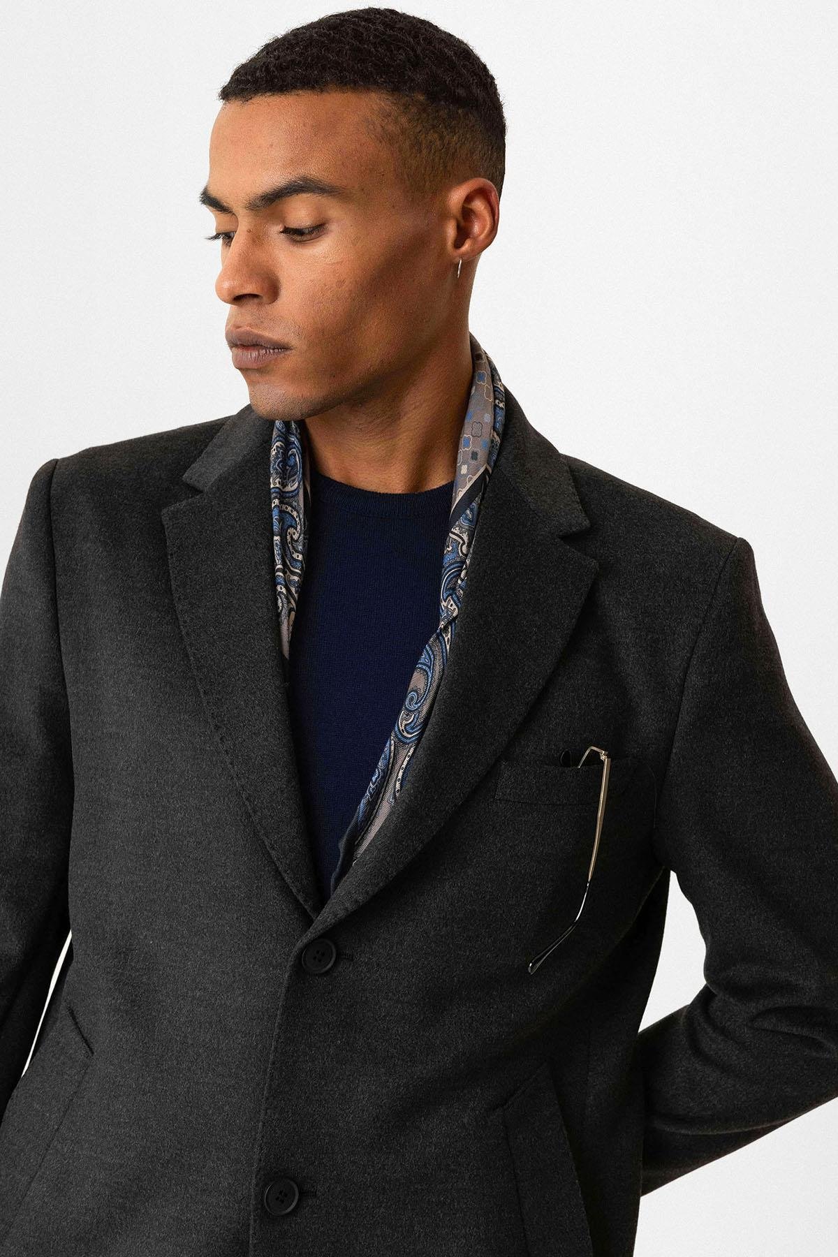 Antioch Antrasit Slim Fit Ceket Yaka Erkek Kaban