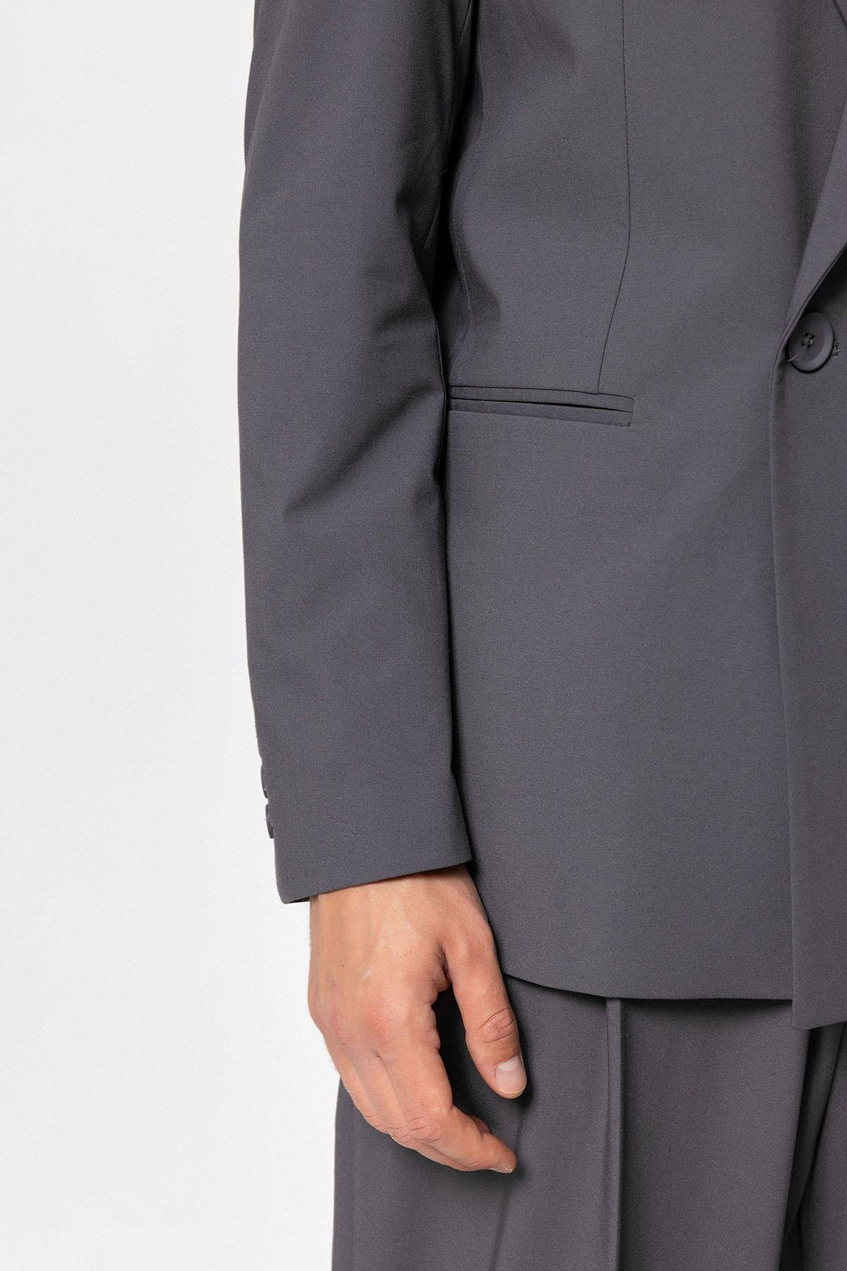 Antioch Antrasit Tek Düğme Kruvaze Erkek Blazer Ceket