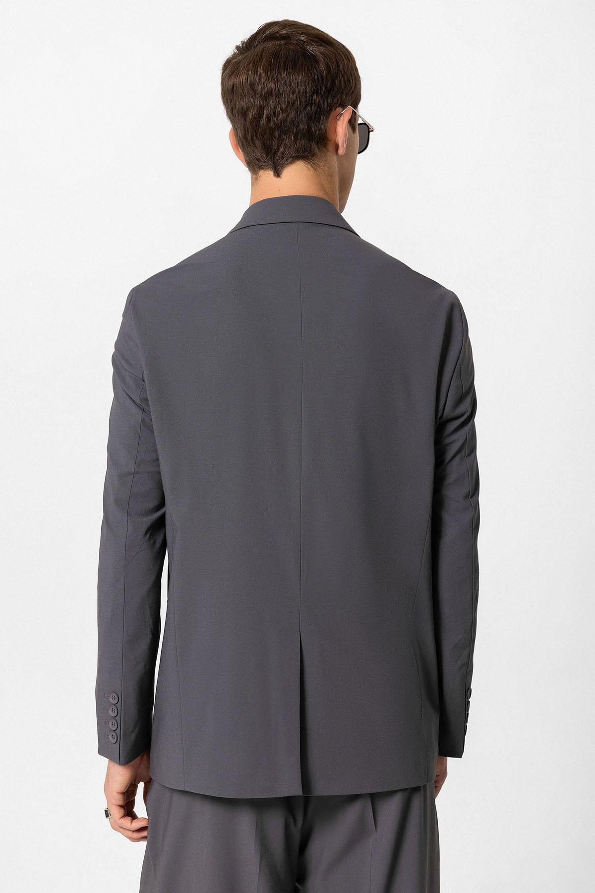 Antioch Antrasit Tek Düğme Kruvaze Erkek Blazer Ceket