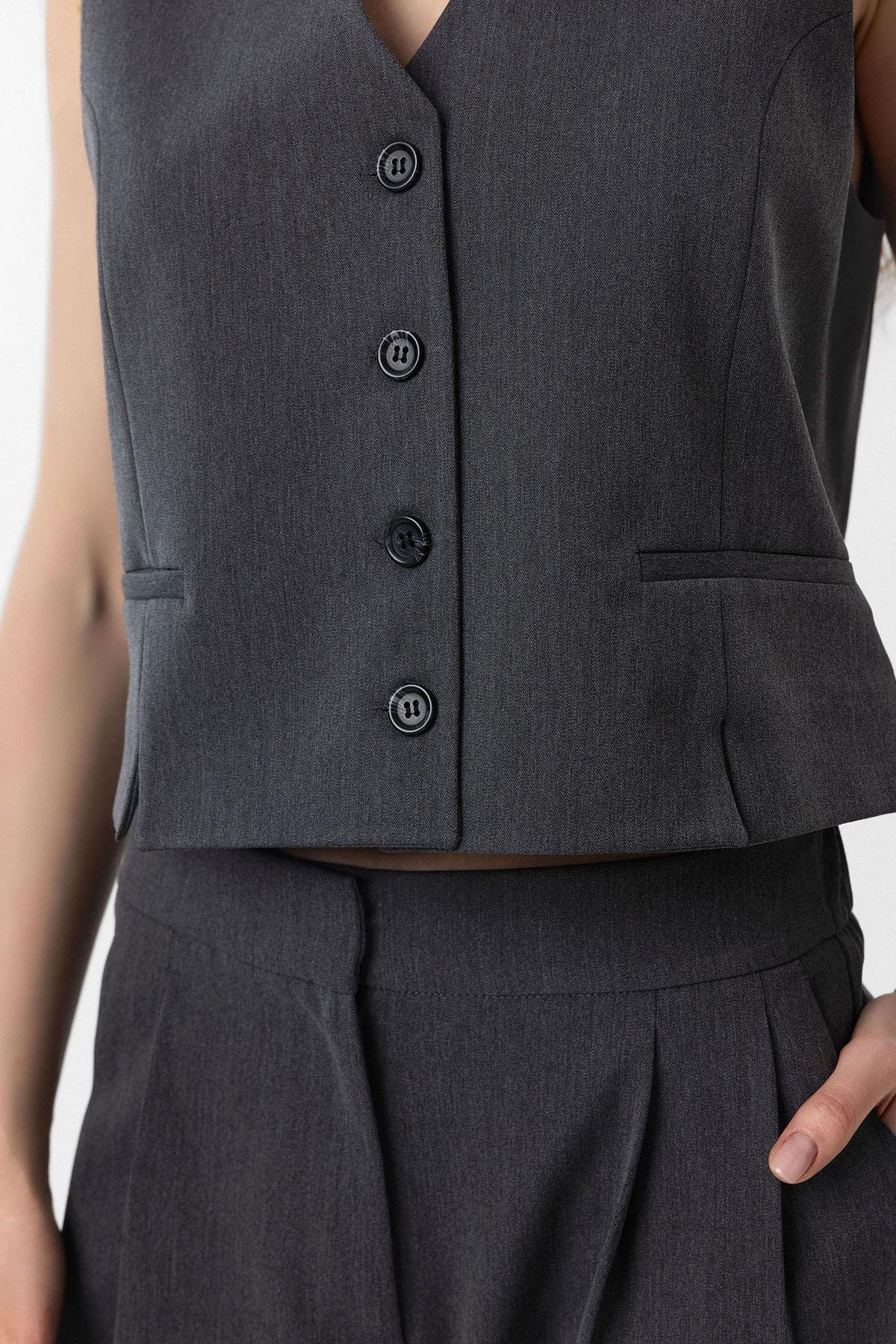 Antioch Antrasit Yırtmaçlı Kadın Yelek