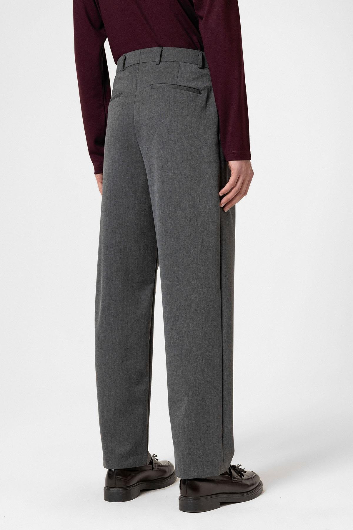 Antioch Antrasit Yüksek Bel Pileli Rahat Kalıp Erkek Pantolon